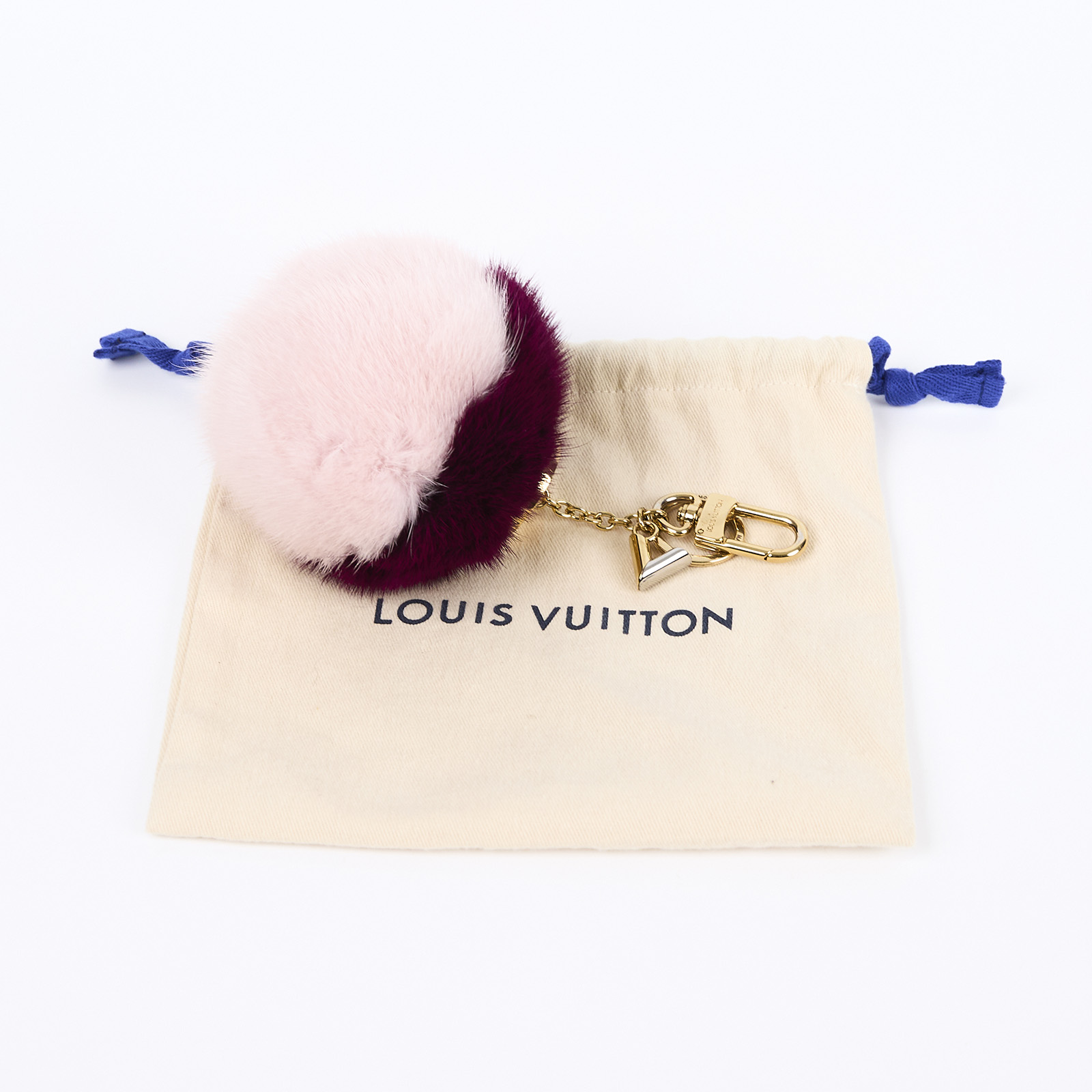 路易威登 LOUIS VUITTON Bubble Duo 毛絨包包吊飾鑰匙圈 M00018 桃拚粉貂毛球球吊飾 防塵袋