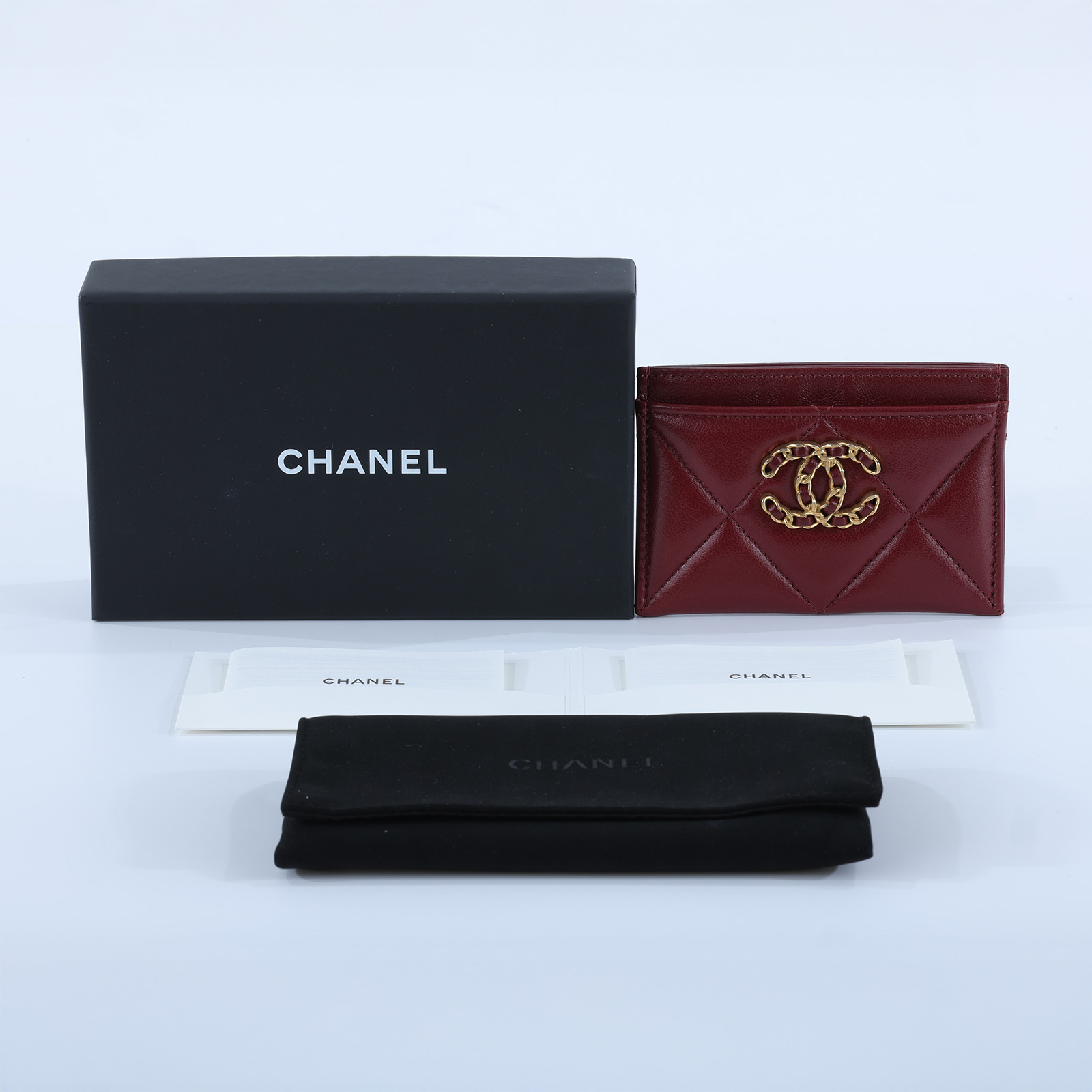 香奈兒 CHANEL 19 菱格紋 錢包 卡夾 AP1167 酒紅羊金釦19卡夾 原廠盒子/防塵袋
