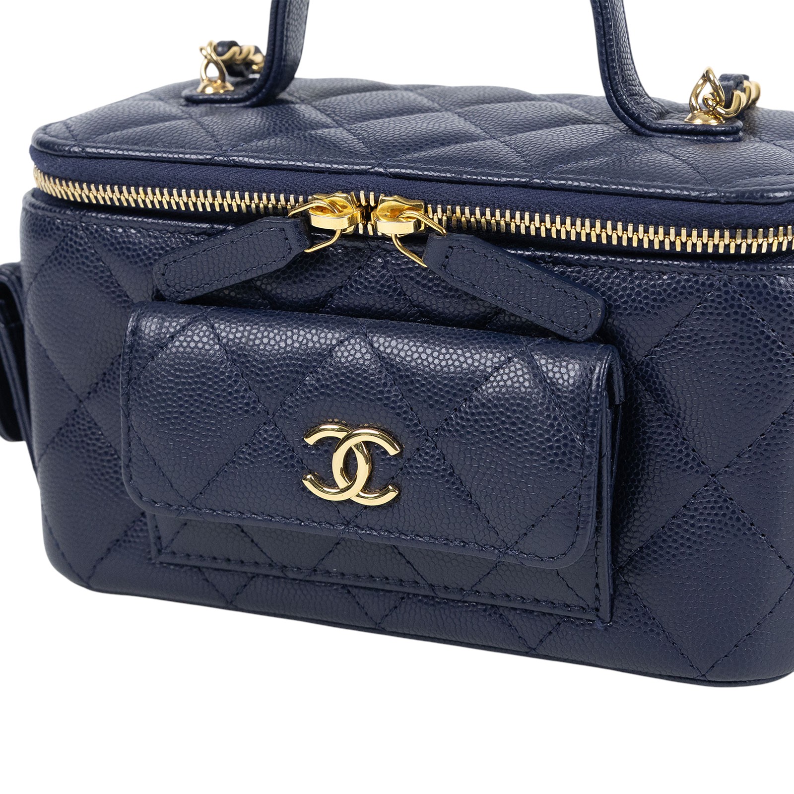 香奈兒 CHANEL Vanity Case 化妝箱 AP3017 晶片款 藍金荔枝牛多口袋VANITY 無附屬品