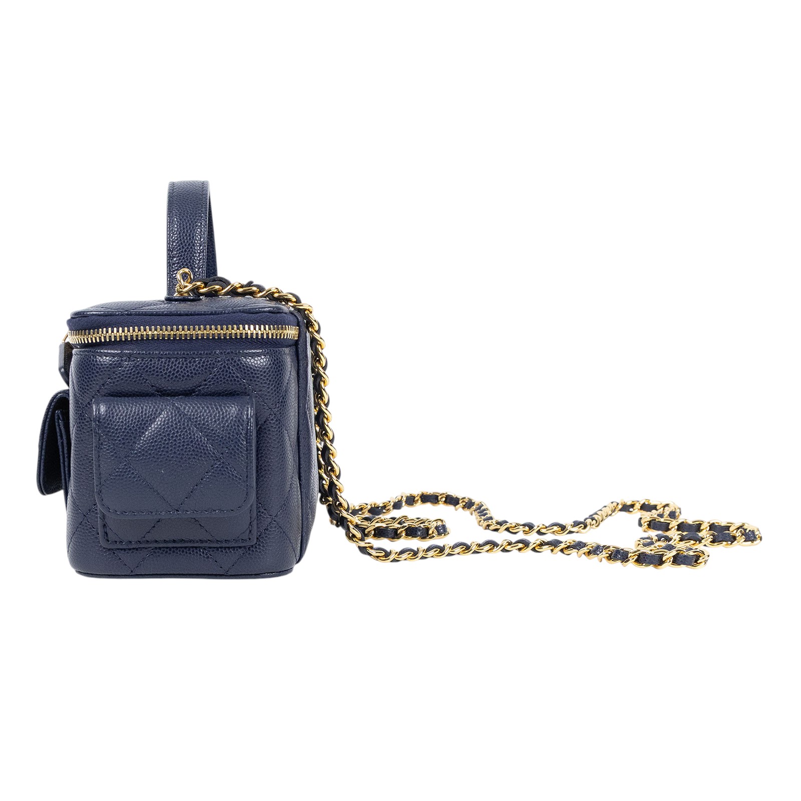 香奈兒 CHANEL Vanity Case 化妝箱 AP3017 晶片款 藍金荔枝牛多口袋VANITY 無附屬品