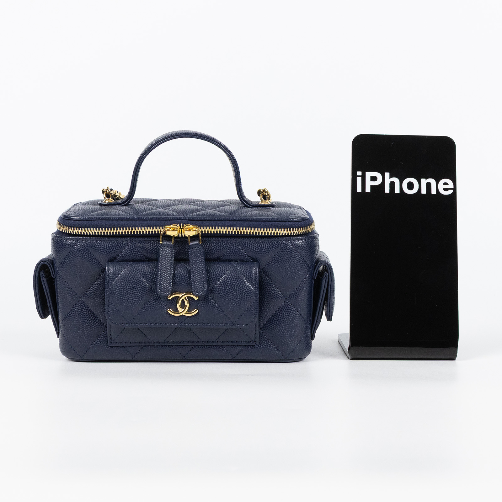 香奈兒 CHANEL Vanity Case 化妝箱 AP3017 晶片款 藍金荔枝牛多口袋VANITY 無附屬品