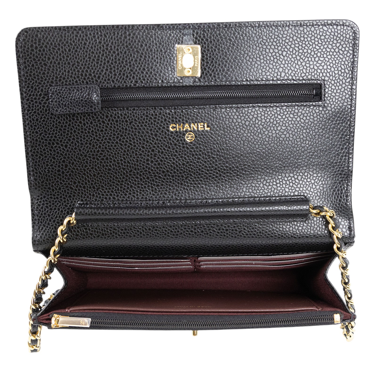 香奈兒 CHANEL 經典鍊帶皮夾 AP4241 Y01864 黑金荔枝轉扣WOC 原廠盒子/防塵袋/購買證明影本