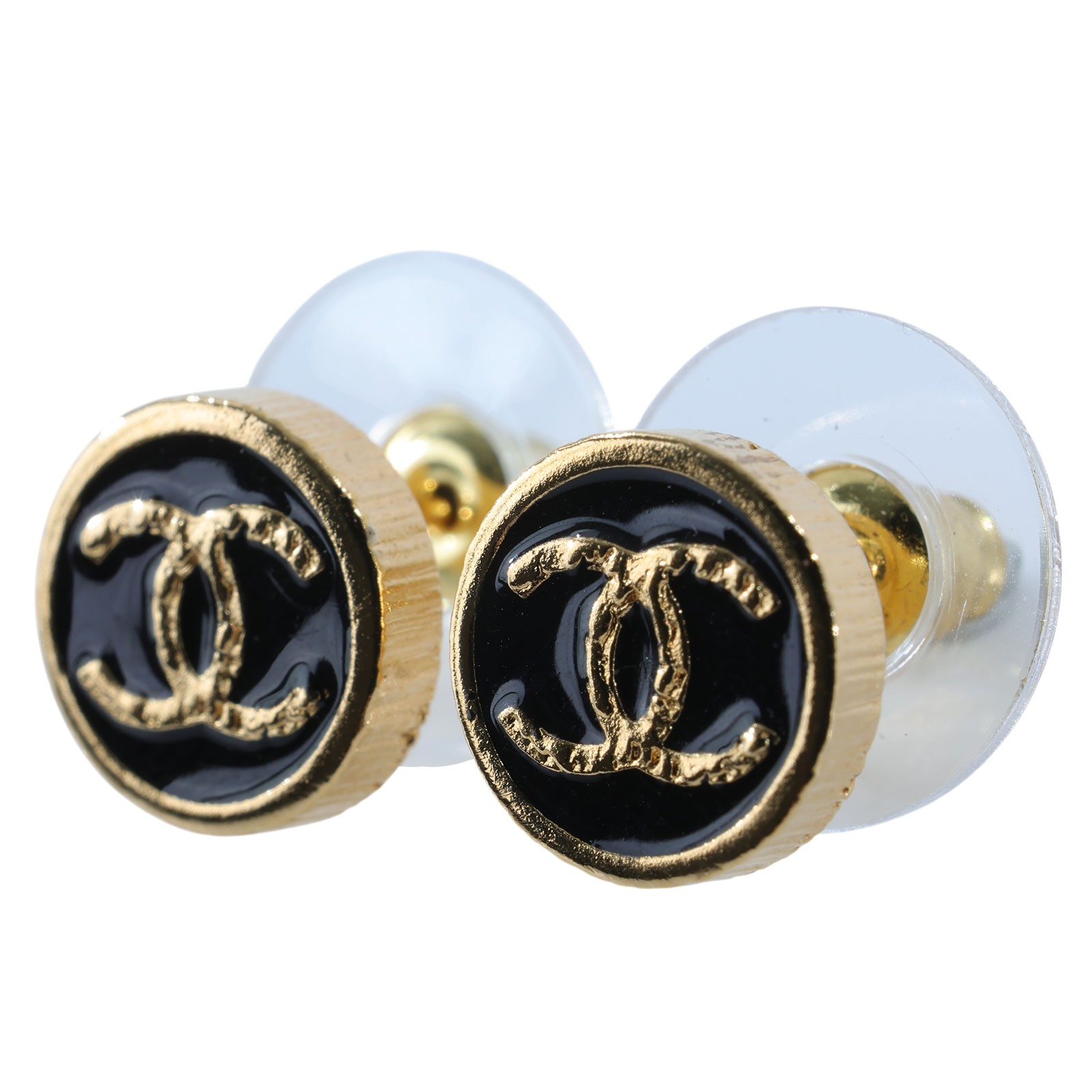 香奈兒 CHANEL 耳釘 ABC830/F24C 黑金圓鈕扣耳環 原廠盒子/防塵袋/購買證明影本