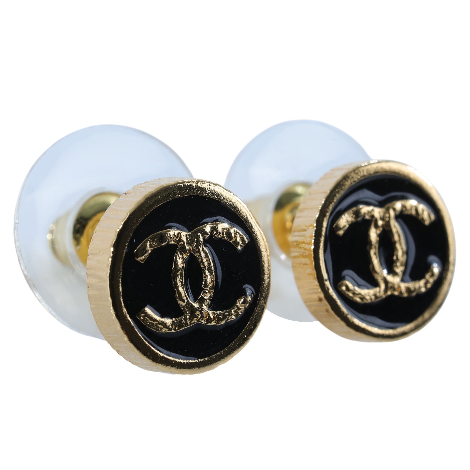 香奈兒 CHANEL 耳釘 ABC830/F24C 黑金圓鈕扣耳環 原廠盒子/防塵袋/購買證明影本