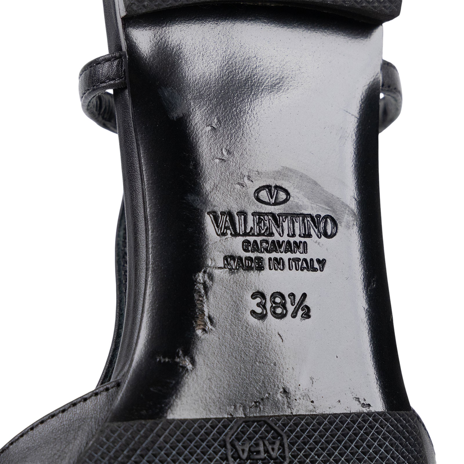 范倫鐵諾 VALENTINO Garavani VLogo 皮革 露跟平底鞋 _385 黑銀尖頭跟鞋#38.5 原廠盒子/防塵袋