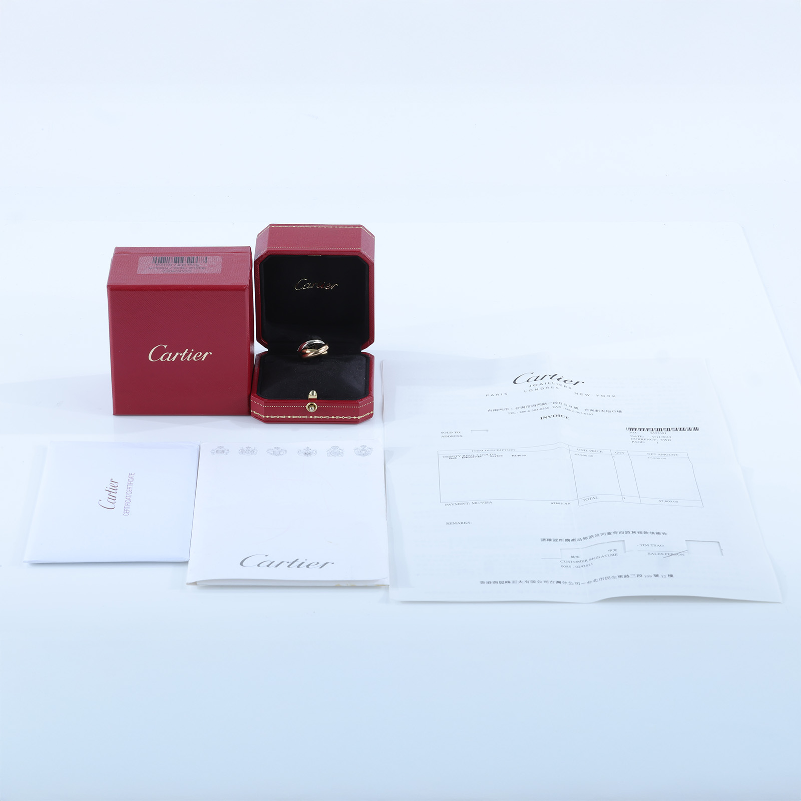 卡地亞 CARTIER Trinity 戒指 B4052748 TRINITY三環戒#48 原廠盒子2/保證卡/購買證明影本