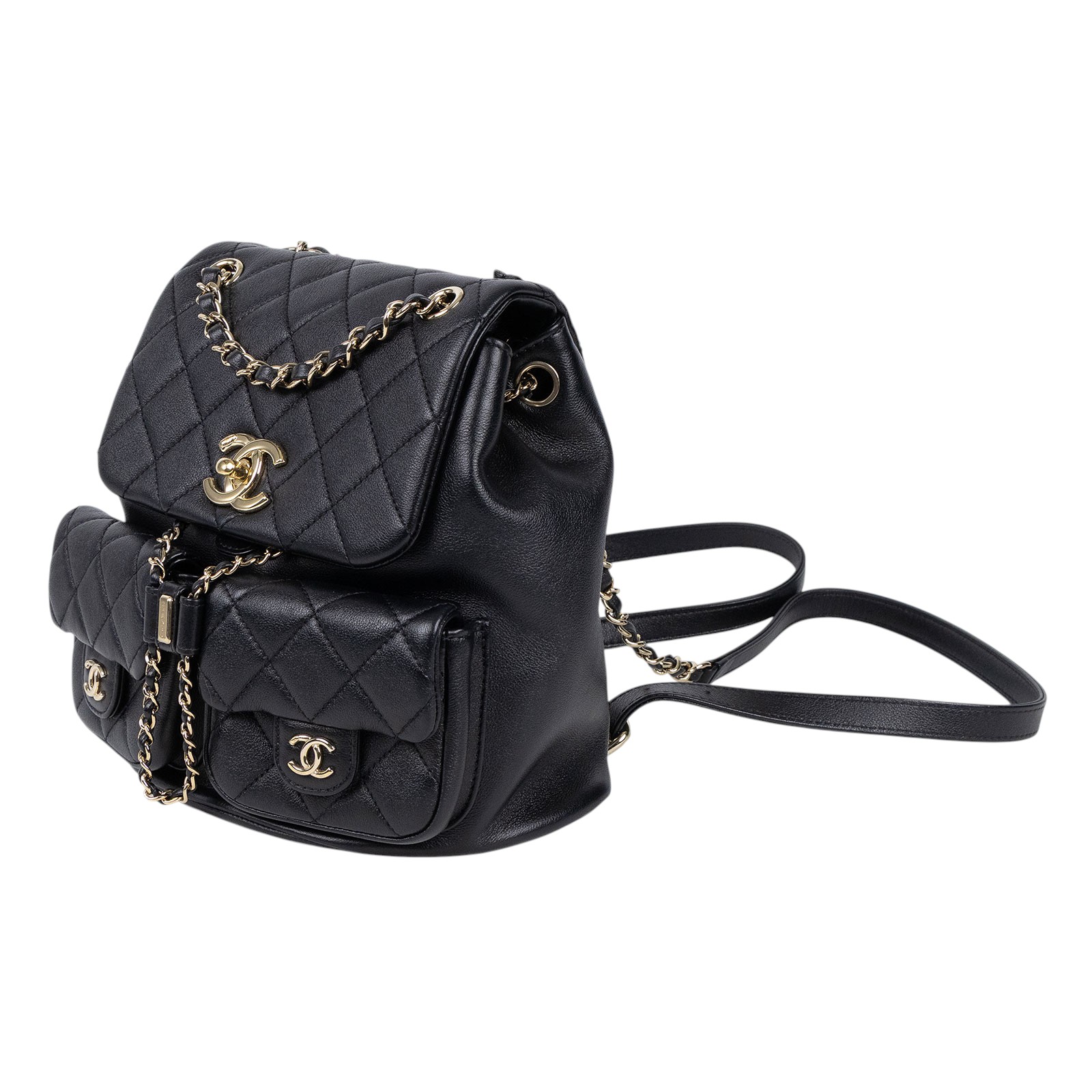 香奈兒 CHANEL Duma Mini 菱格紋 迷你 後背包 AS3787 晶片款 黑金牛DUMA 雙口袋後背包 無附屬品