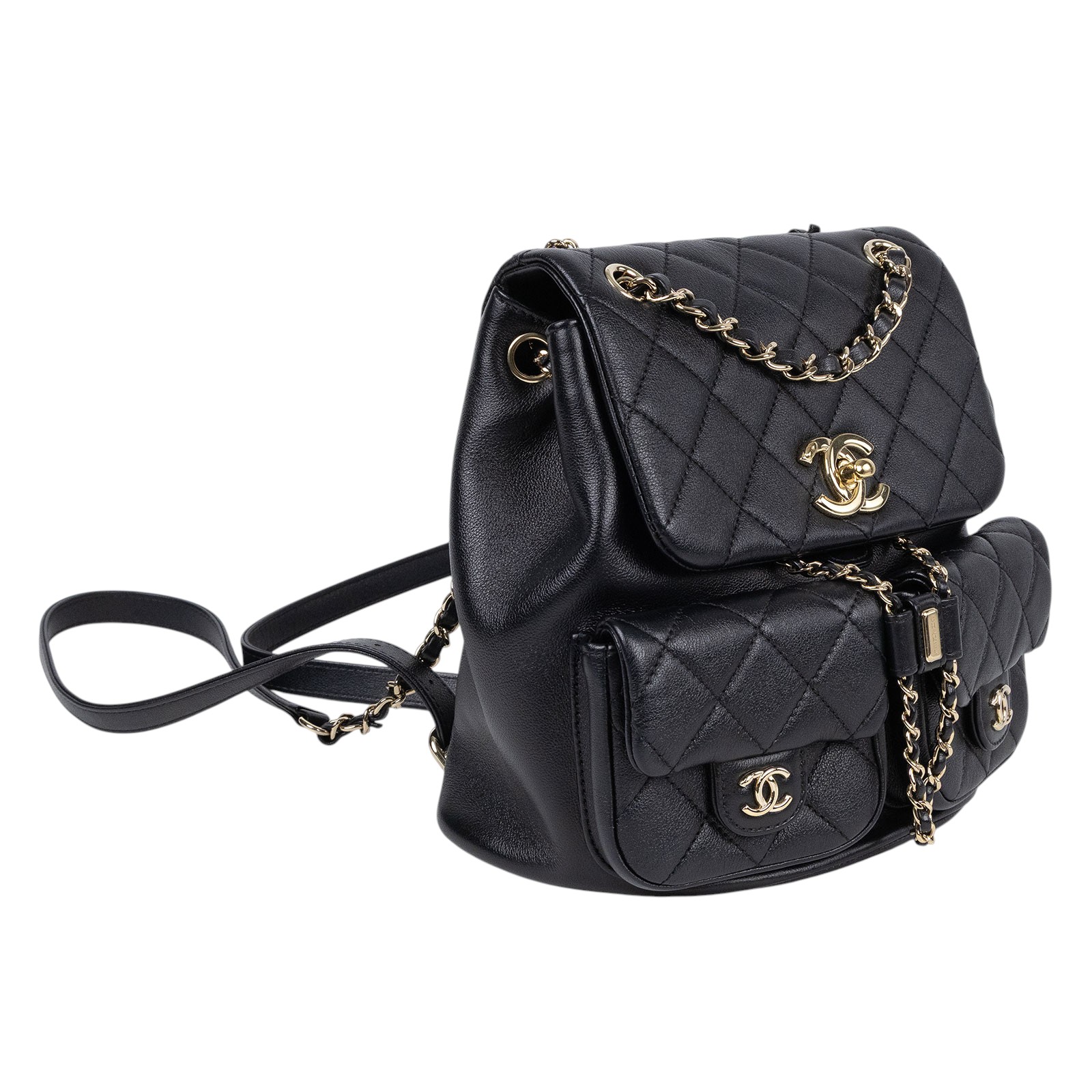 香奈兒 CHANEL Duma Mini 菱格紋 迷你 後背包 AS3787 晶片款 黑金牛DUMA 雙口袋後背包 無附屬品