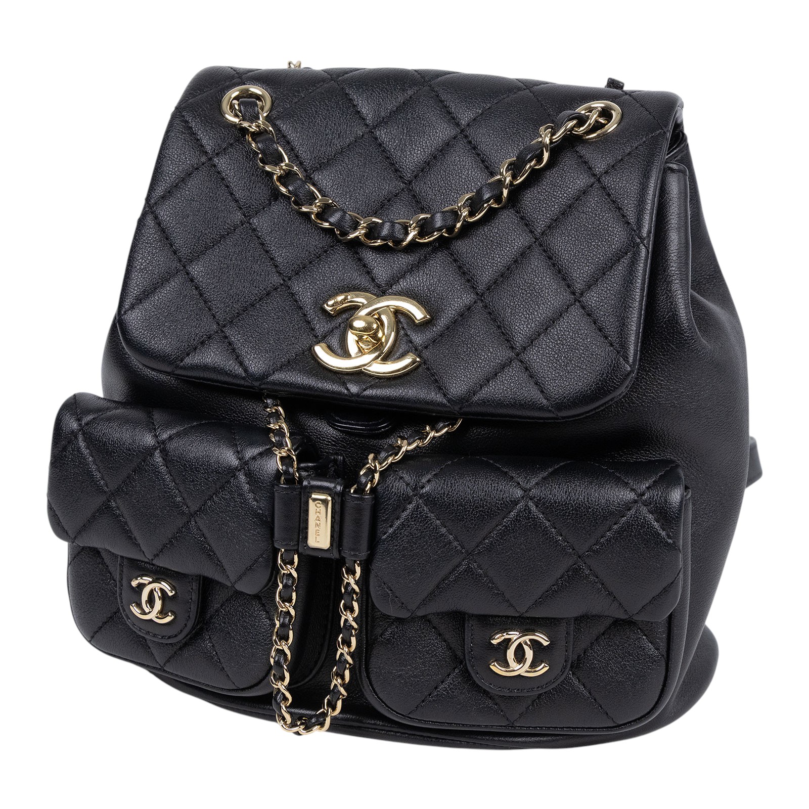 香奈兒 CHANEL Duma Mini 菱格紋 迷你 後背包 AS3787 晶片款 黑金牛DUMA 雙口袋後背包 無附屬品