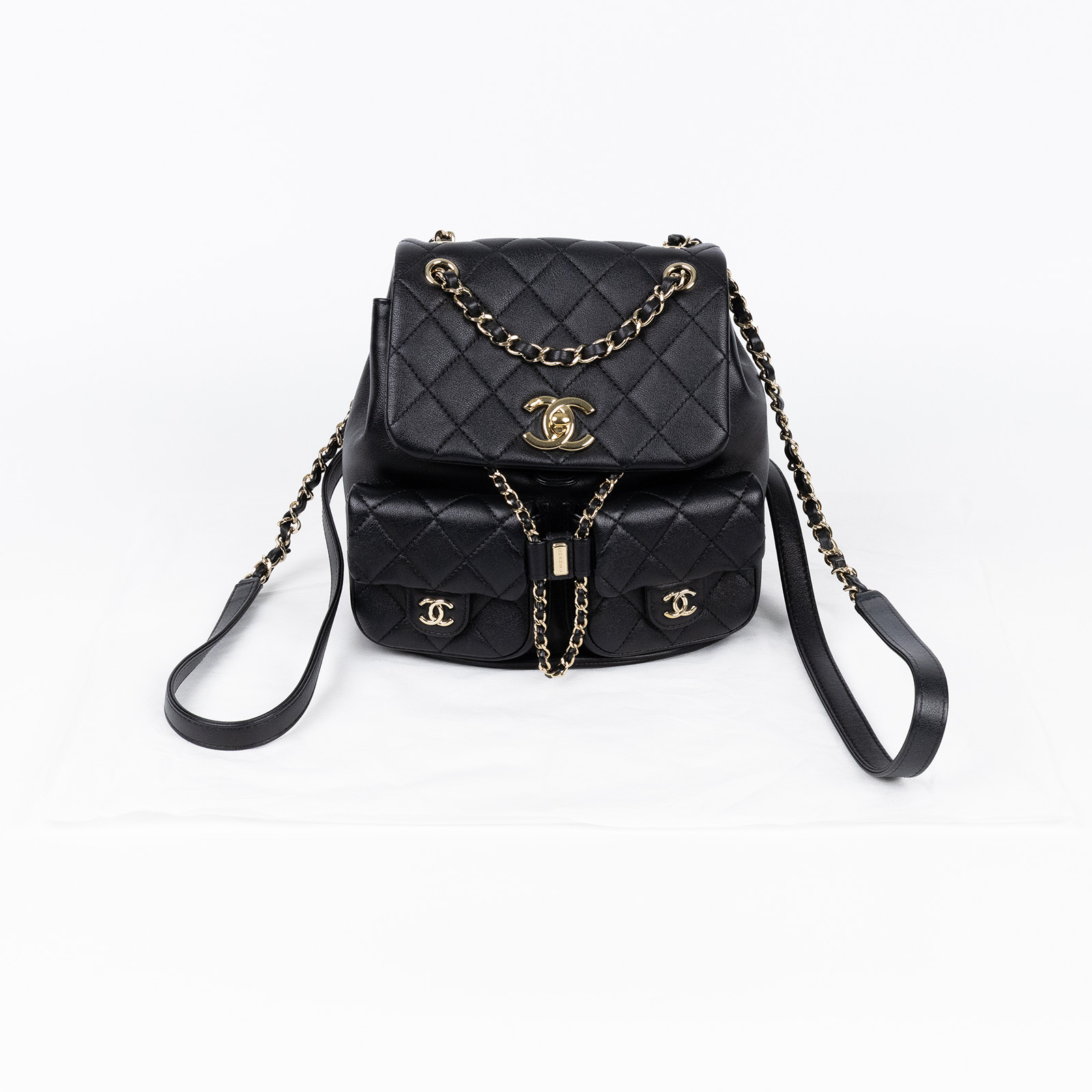 香奈兒 CHANEL Duma Mini 菱格紋 迷你 後背包 AS3787 晶片款 黑金牛DUMA 雙口袋後背包 無附屬品