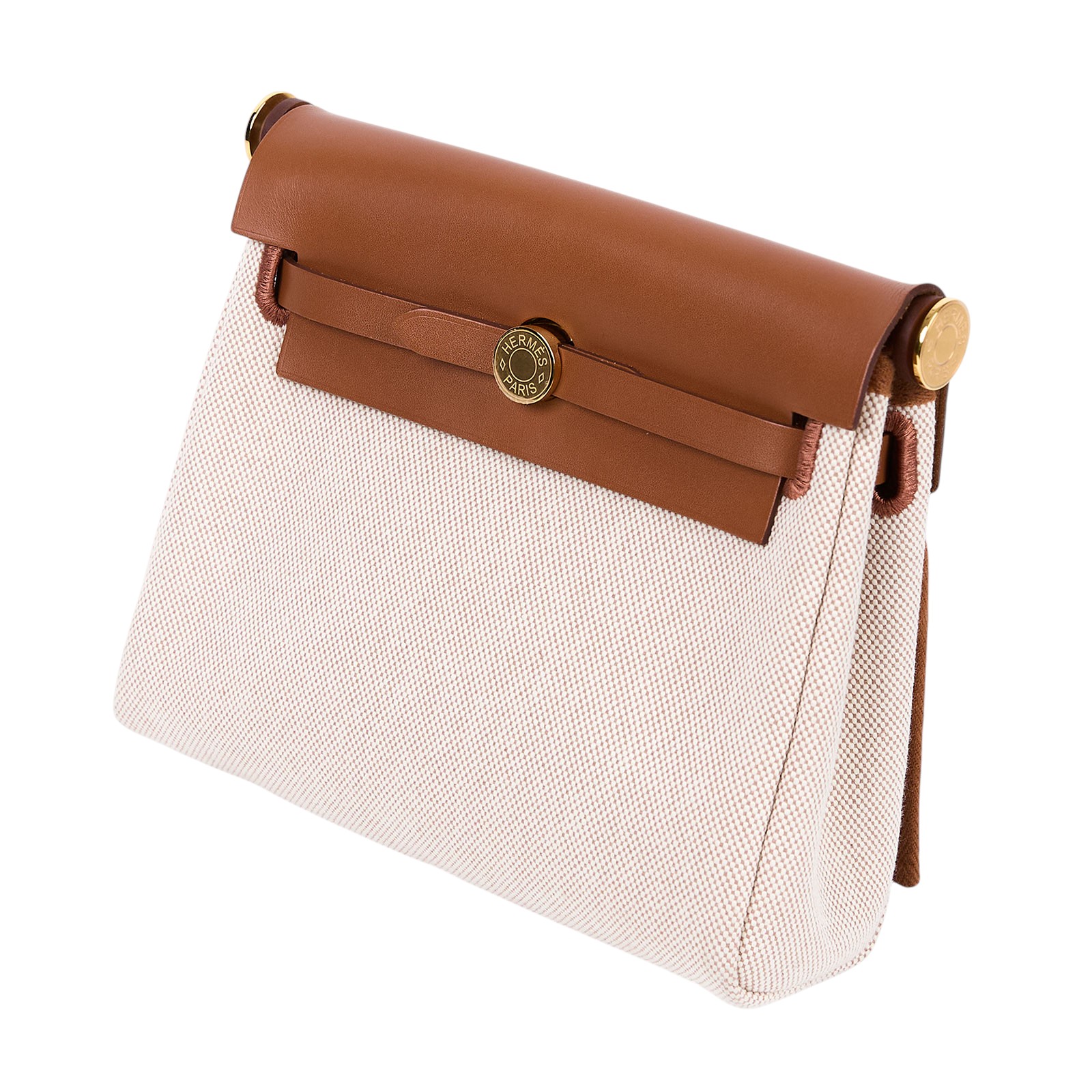 愛馬仕 Hermes Herbag Zip 20 HER20 W刻 金棕拼米白帆布HERBAG20 原廠盒子/防塵袋/背帶