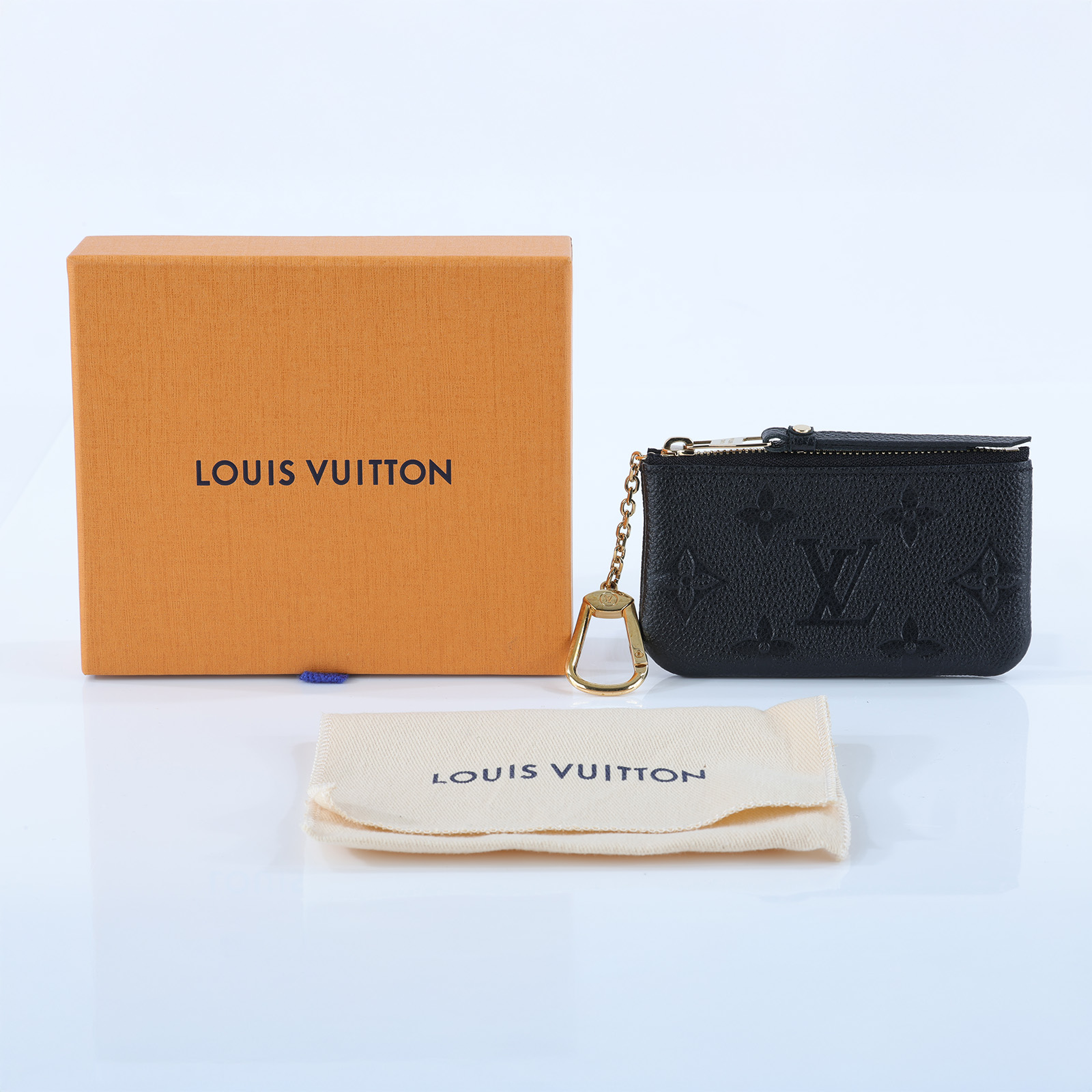 路易威登 LOUIS VUITTON 鑰匙零錢包 塗層帆布 壓花牛皮 黑色 M80879 黑壓紋鑰匙零錢包 原廠盒子/防塵袋