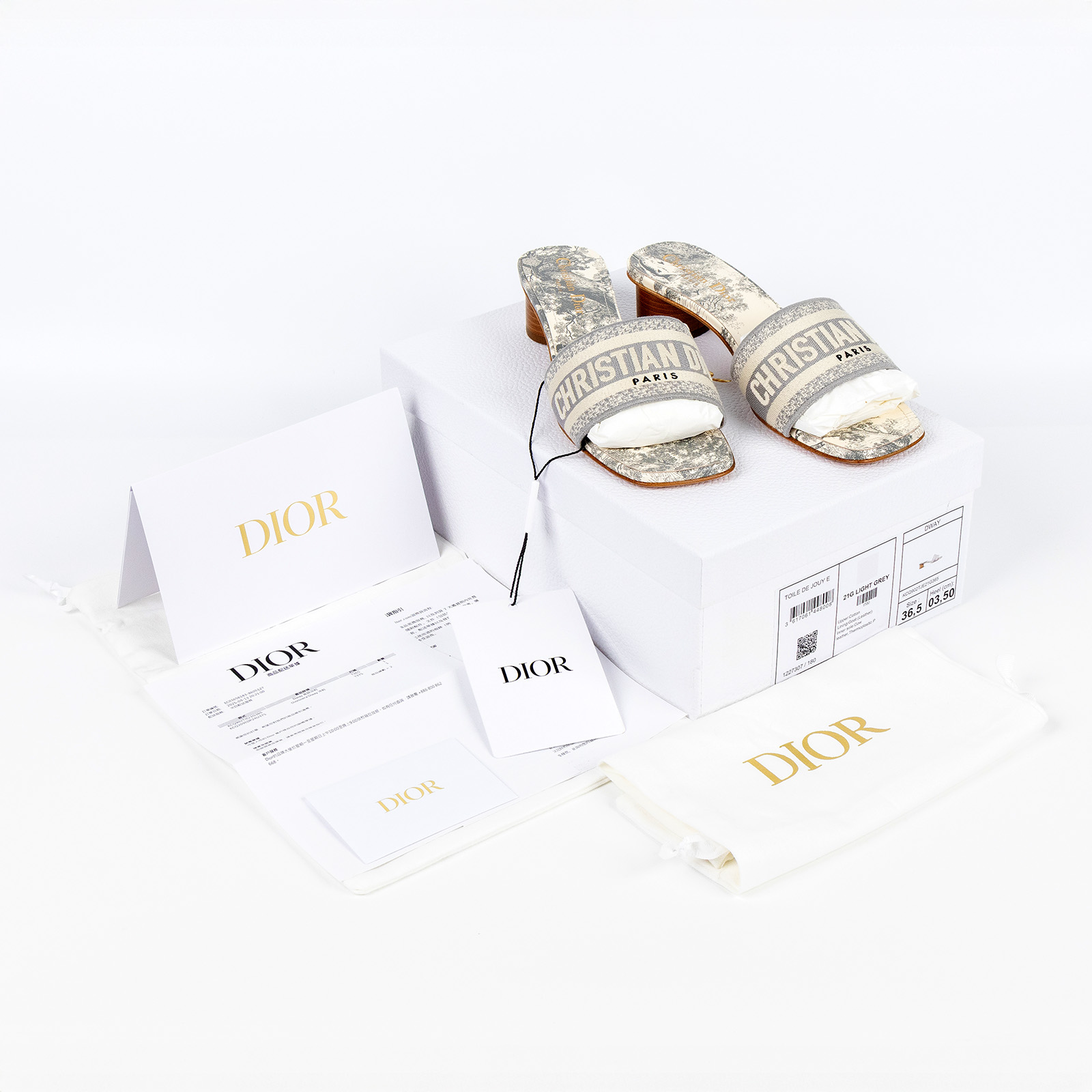 迪奧 CHRISTIAN DIOR Dway 高跟涼鞋 KCQ902TJE_S21G_365 灰DWAY高跟涼鞋#36.5 原廠盒子/防塵袋//購買證明