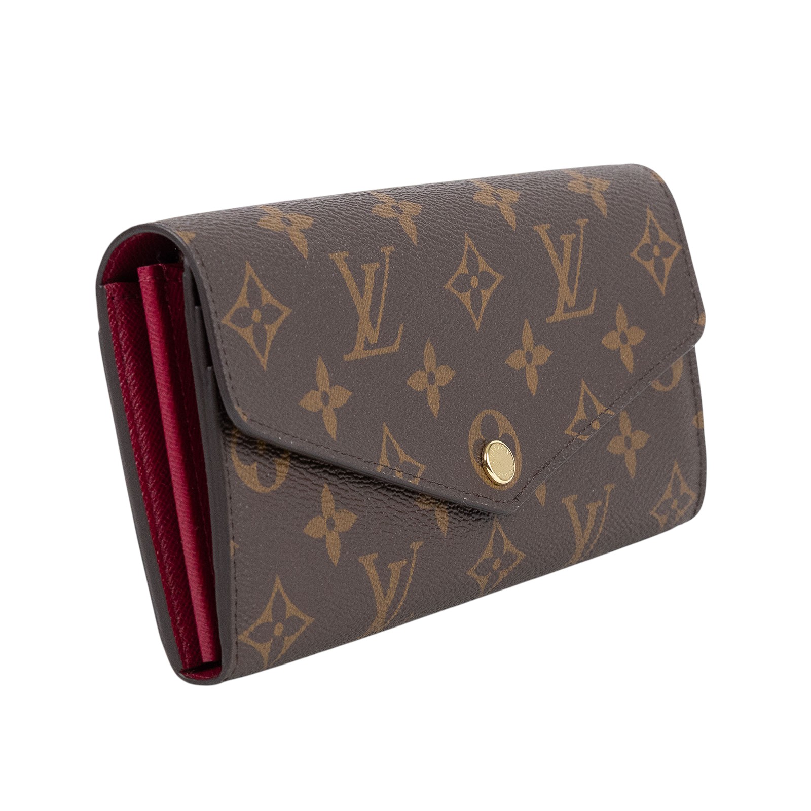 路易威登 LOUIS VUITTON Sarah 錢包 口蓋長夾 紫紅色 M62234 晶片款 原花酒紅Sarah信封長夾 原廠盒子/防塵袋