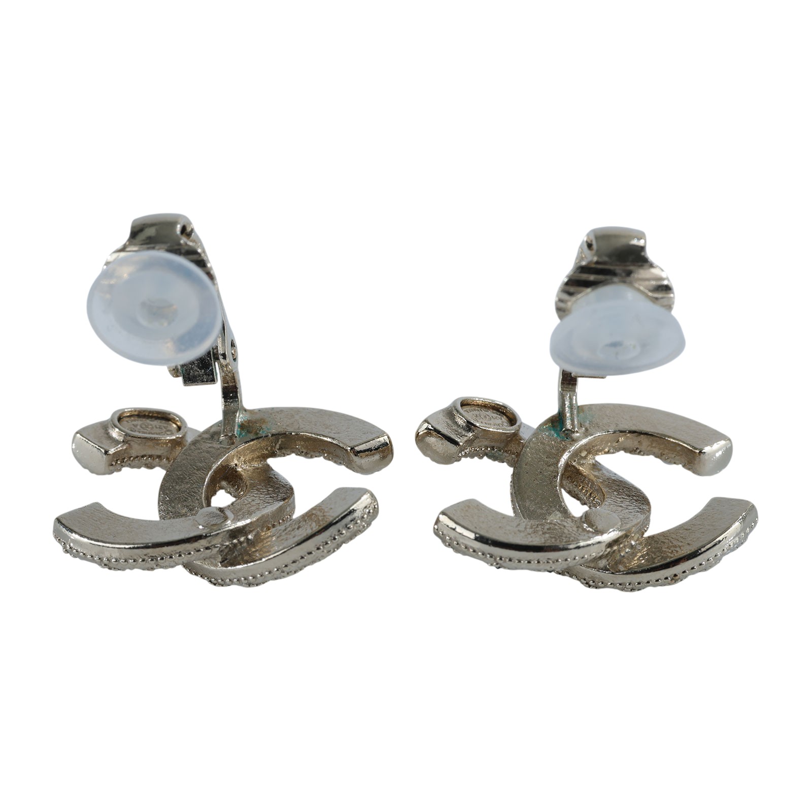 香奈兒 CHANEL 夾式耳環 A21A 珍珠拚黑鑽雙C耳夾 原廠盒子/防塵袋