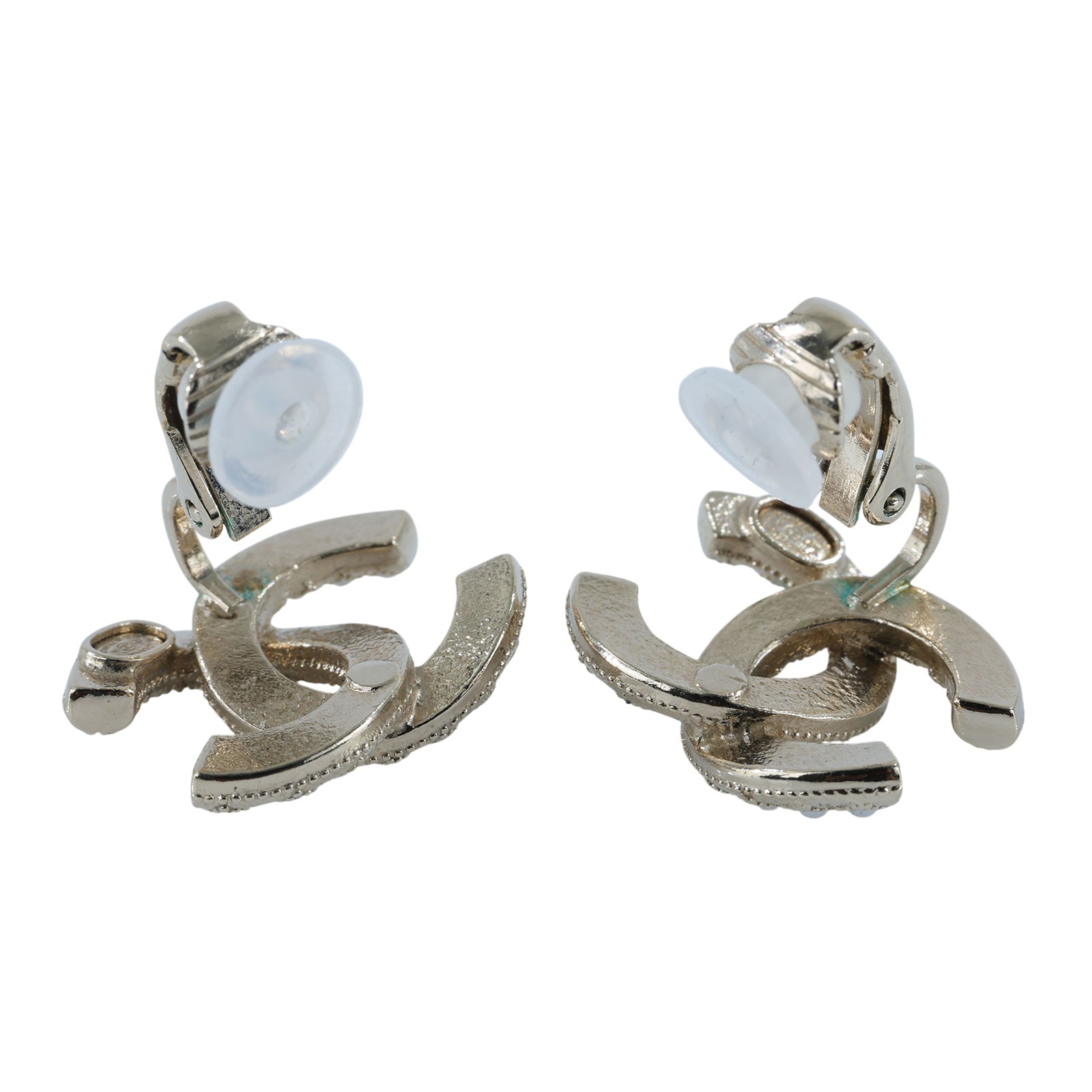 香奈兒 CHANEL 夾式耳環 A21A 珍珠拚黑鑽雙C耳夾 原廠盒子/防塵袋