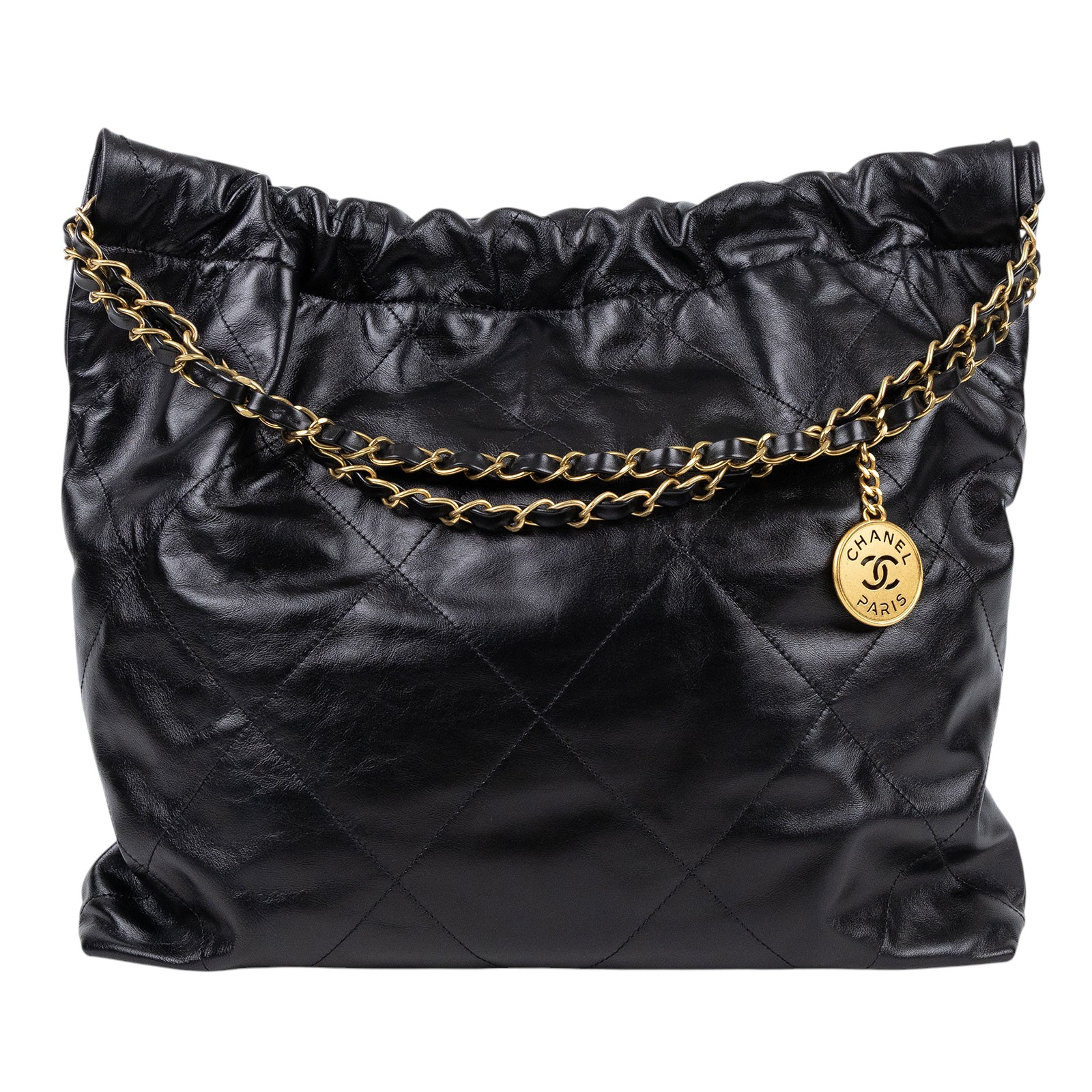 香奈兒 CHANEL 22 中型 束口包 AS3261 B08037 黑金22BAG 中號 防塵袋/內袋/購買證明