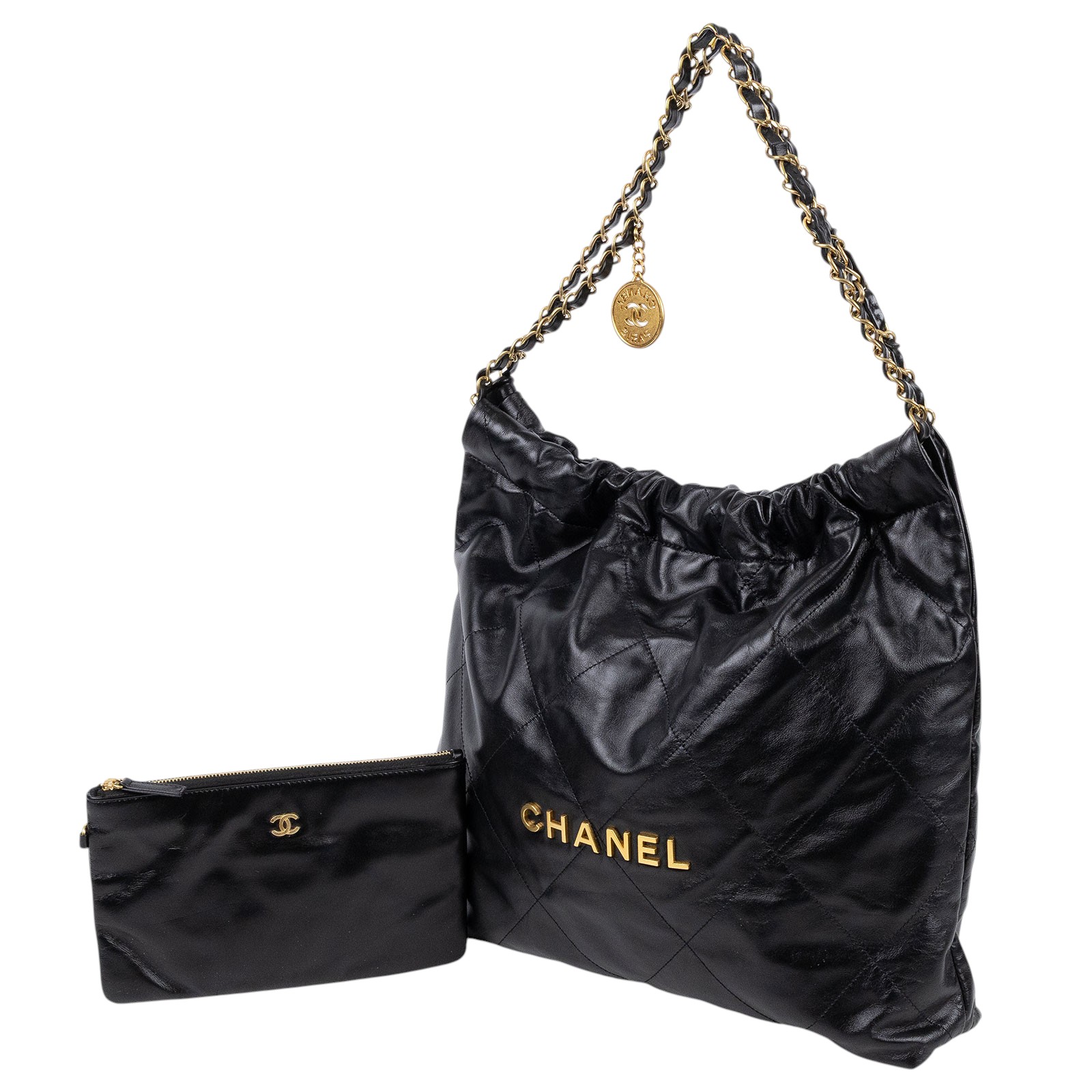 香奈兒 CHANEL 22 中型 束口包 AS3261 B08037 黑金22BAG 中號 防塵袋/內袋/購買證明