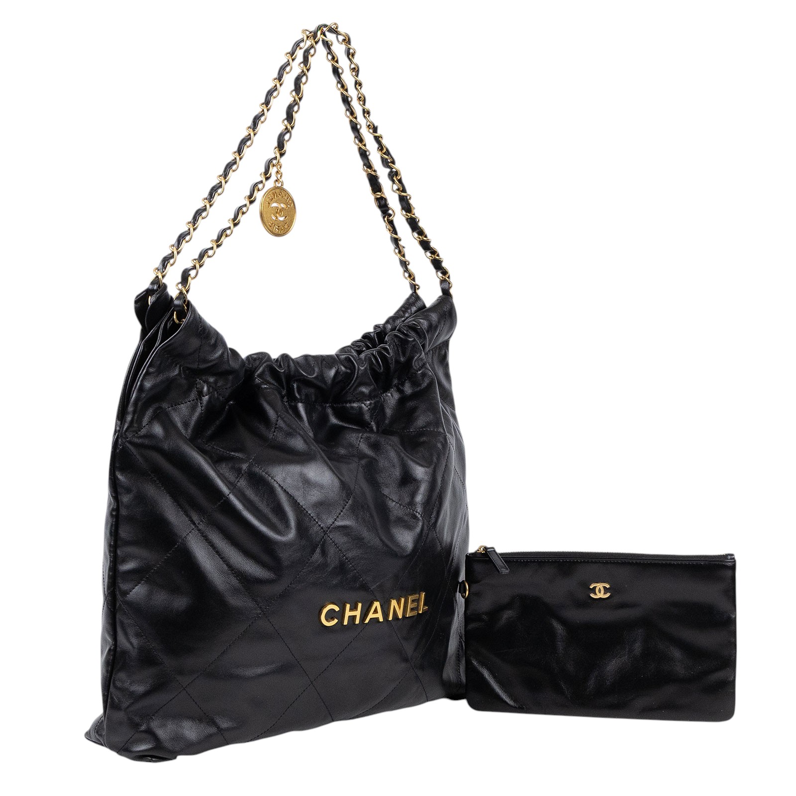 香奈兒 CHANEL 22 中型 束口包 AS3261 B08037 黑金22BAG 中號 防塵袋/內袋/購買證明