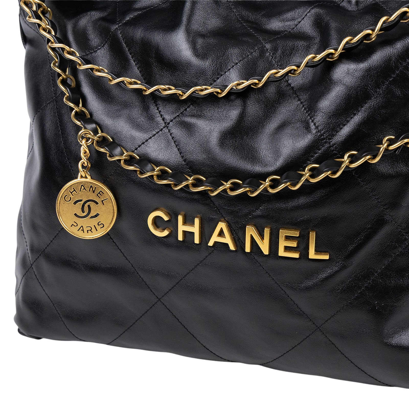 香奈兒 CHANEL 22 中型 束口包 AS3261 B08037 黑金22BAG 中號 防塵袋/內袋/購買證明