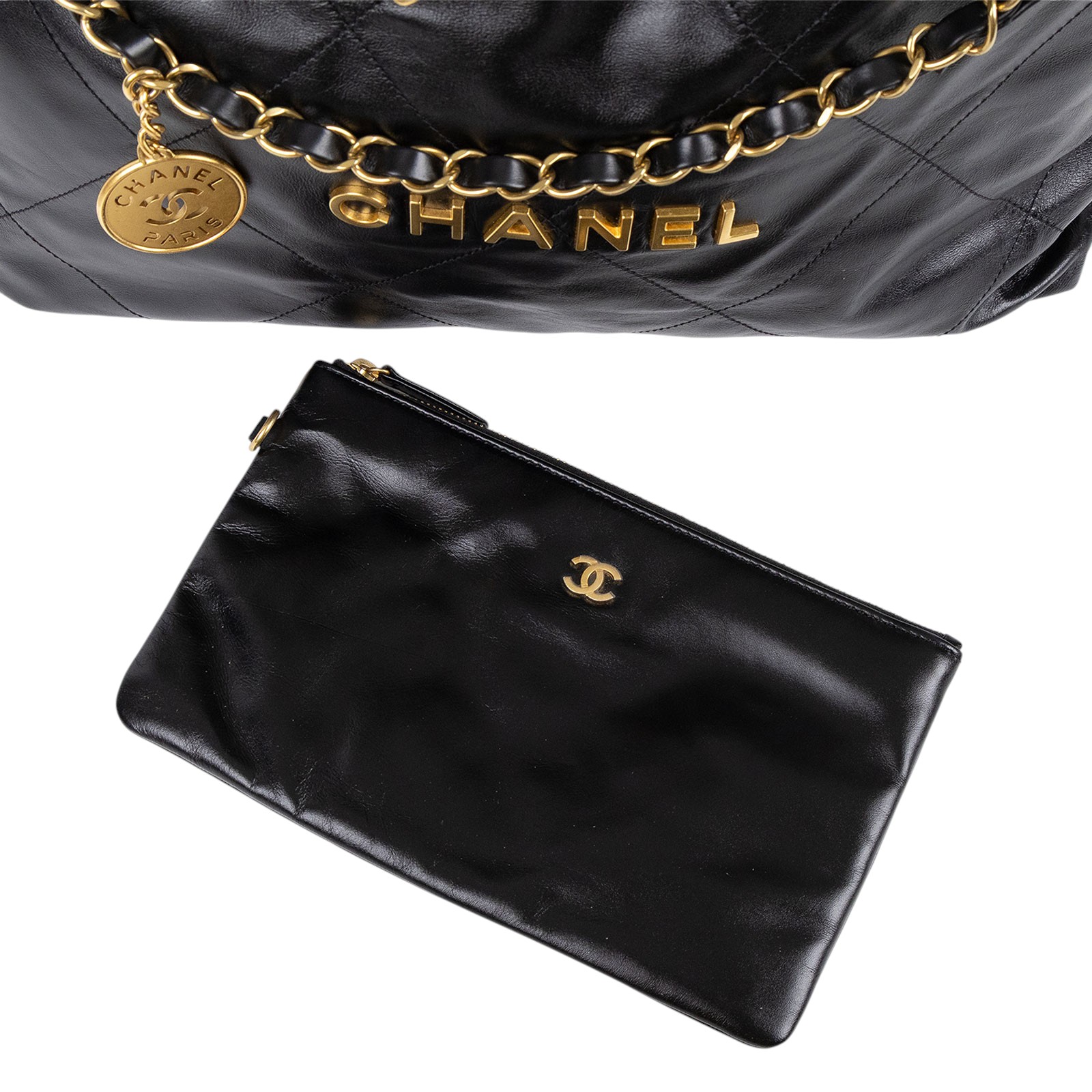 香奈兒 CHANEL 22 中型 束口包 AS3261 B08037 黑金22BAG 中號 防塵袋/內袋/購買證明