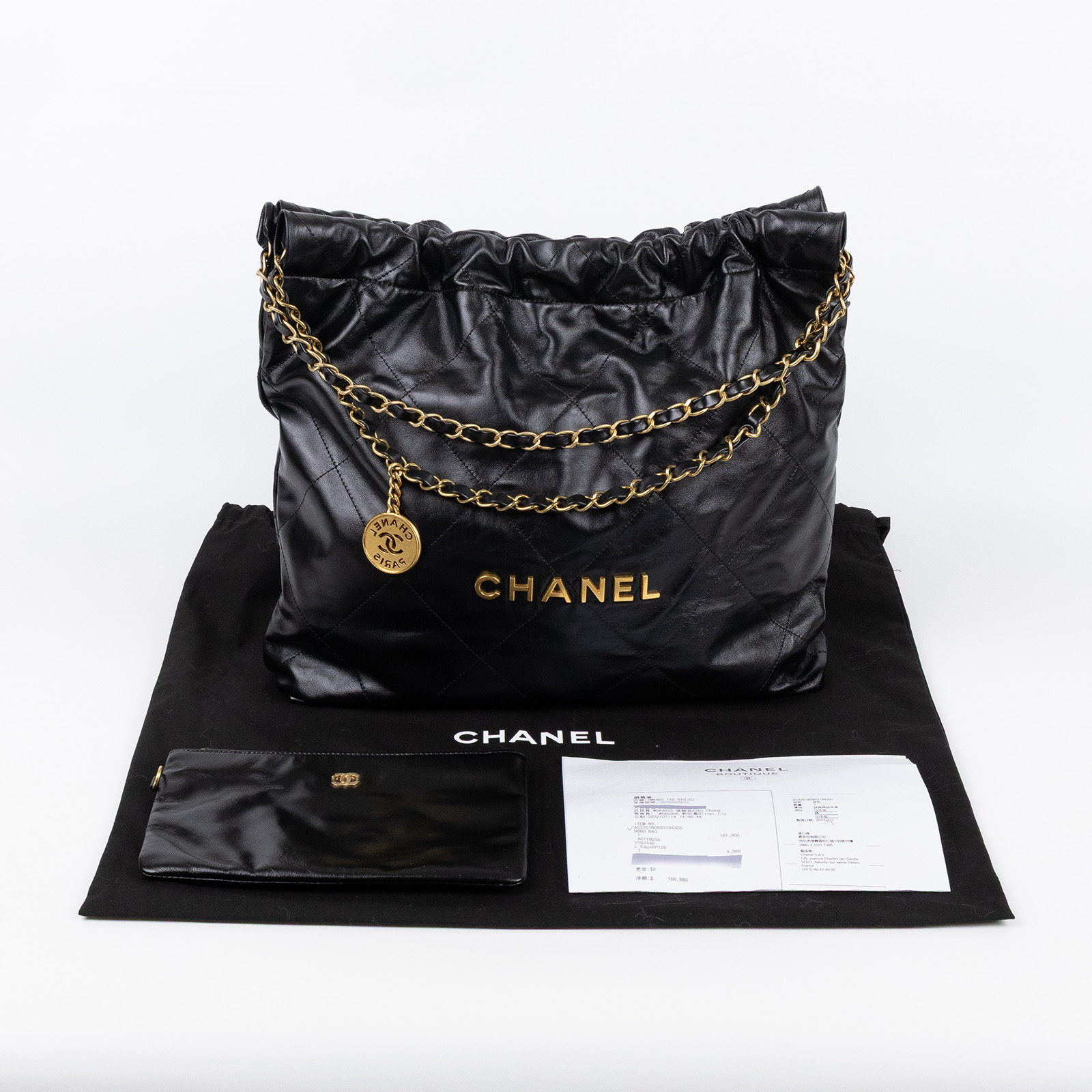 香奈兒 CHANEL 22 中型 束口包 AS3261 B08037 黑金22BAG 中號 防塵袋/內袋/購買證明