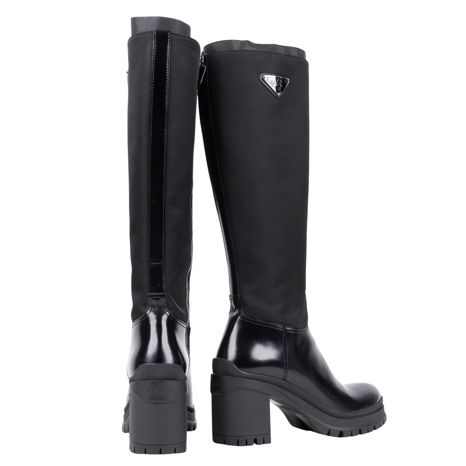 普拉達 PRADA 尼龍長靴 1W011N_3LFU_37 黑亮面皮革拼尼龍靴#37 原廠盒子/防塵袋3