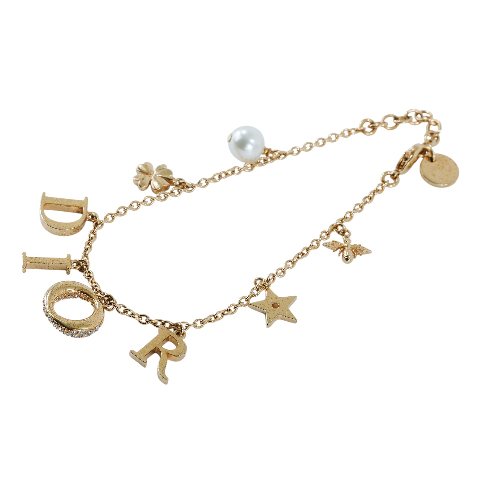 迪奧 CHRISTIAN DIOR Evolution 手鍊 金色  金LOGO水鑽珍珠手鍊 原廠盒子/防塵袋