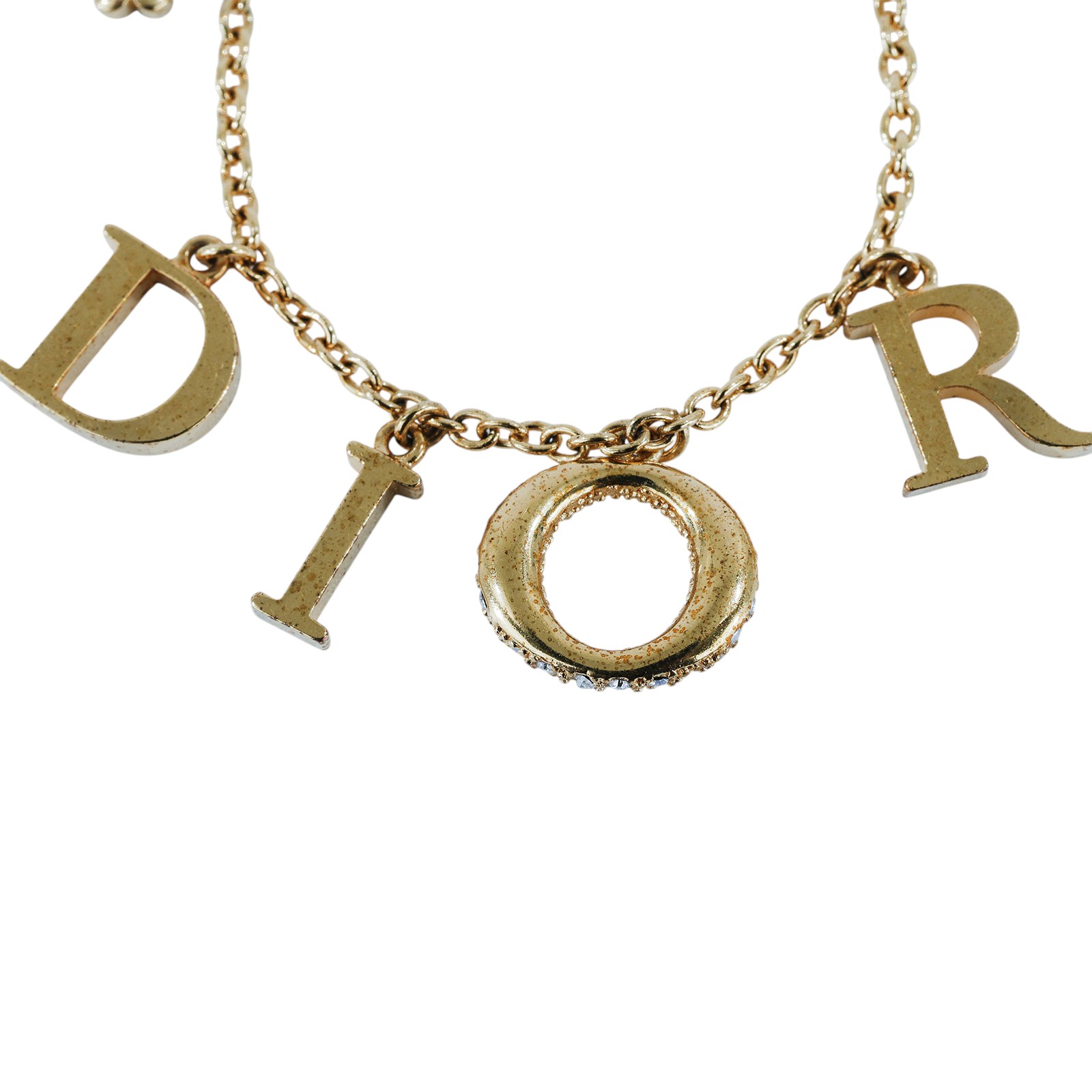 迪奧 CHRISTIAN DIOR Evolution 手鍊 金色  金LOGO水鑽珍珠手鍊 原廠盒子/防塵袋