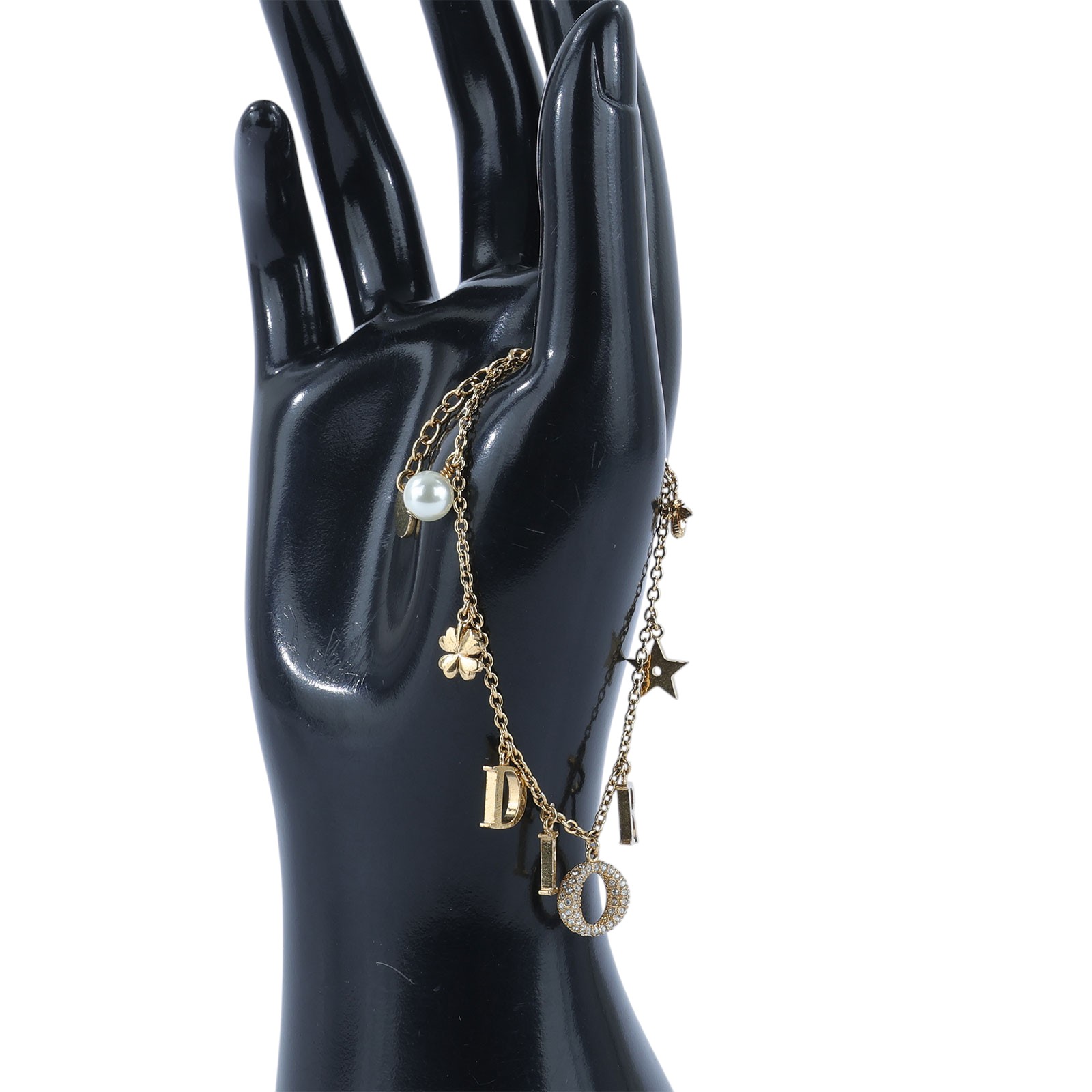 迪奧 CHRISTIAN DIOR Evolution 手鍊 金色  金LOGO水鑽珍珠手鍊 原廠盒子/防塵袋