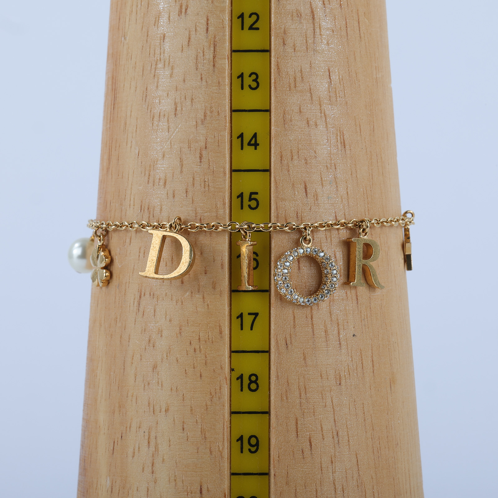 迪奧 CHRISTIAN DIOR Evolution 手鍊 金色  金LOGO水鑽珍珠手鍊 原廠盒子/防塵袋