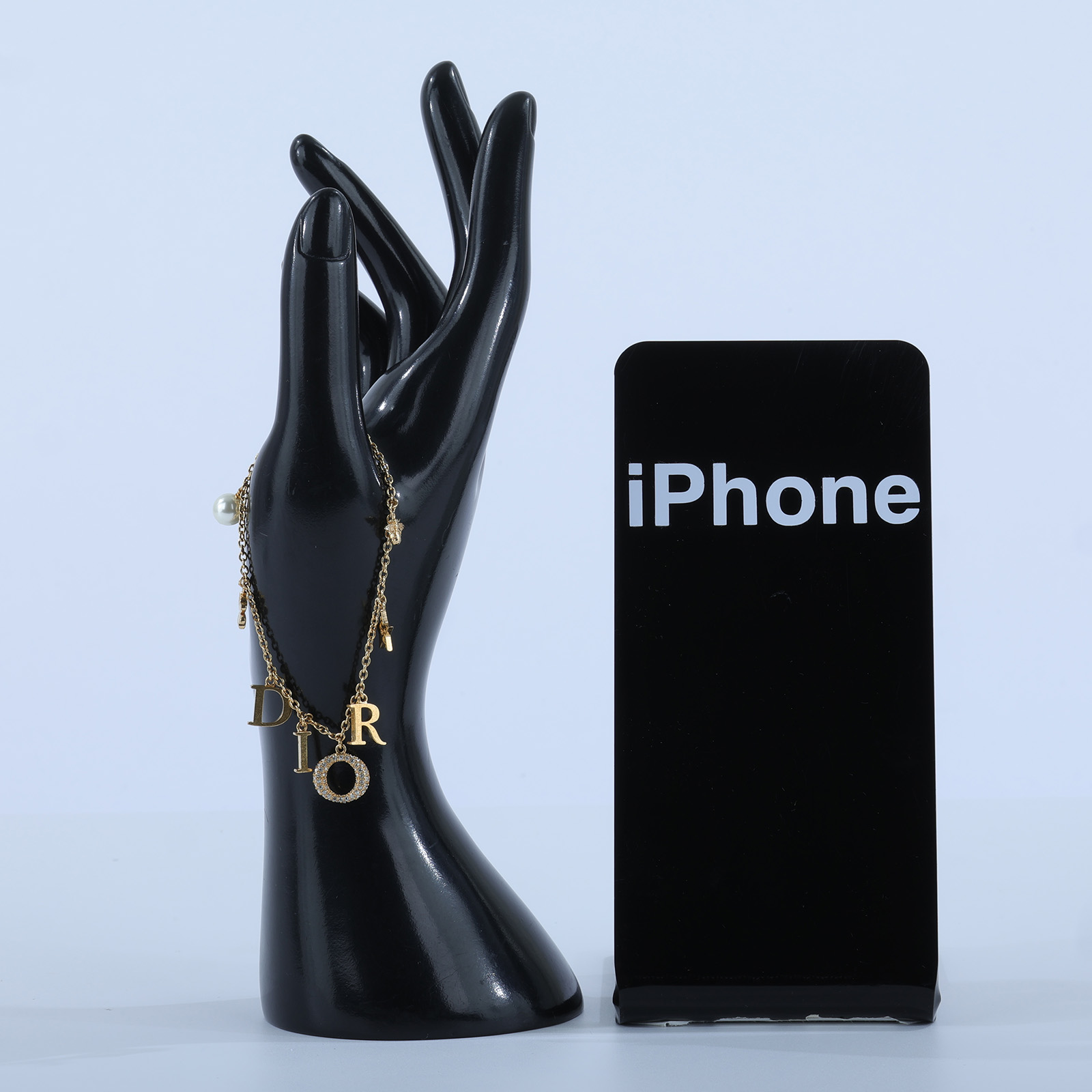 迪奧 CHRISTIAN DIOR Evolution 手鍊 金色  金LOGO水鑽珍珠手鍊 原廠盒子/防塵袋