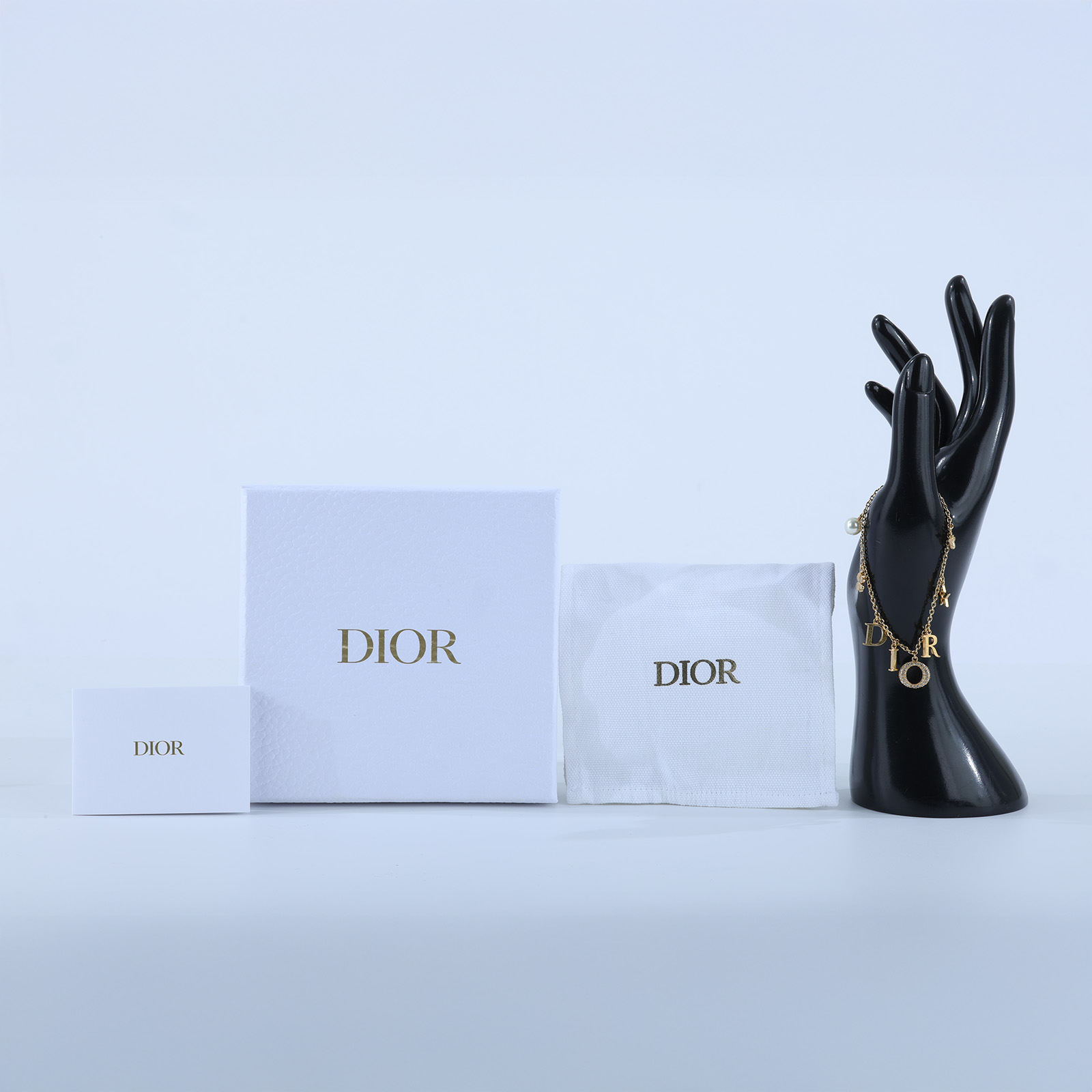迪奧 CHRISTIAN DIOR Evolution 手鍊 金色  金LOGO水鑽珍珠手鍊 原廠盒子/防塵袋