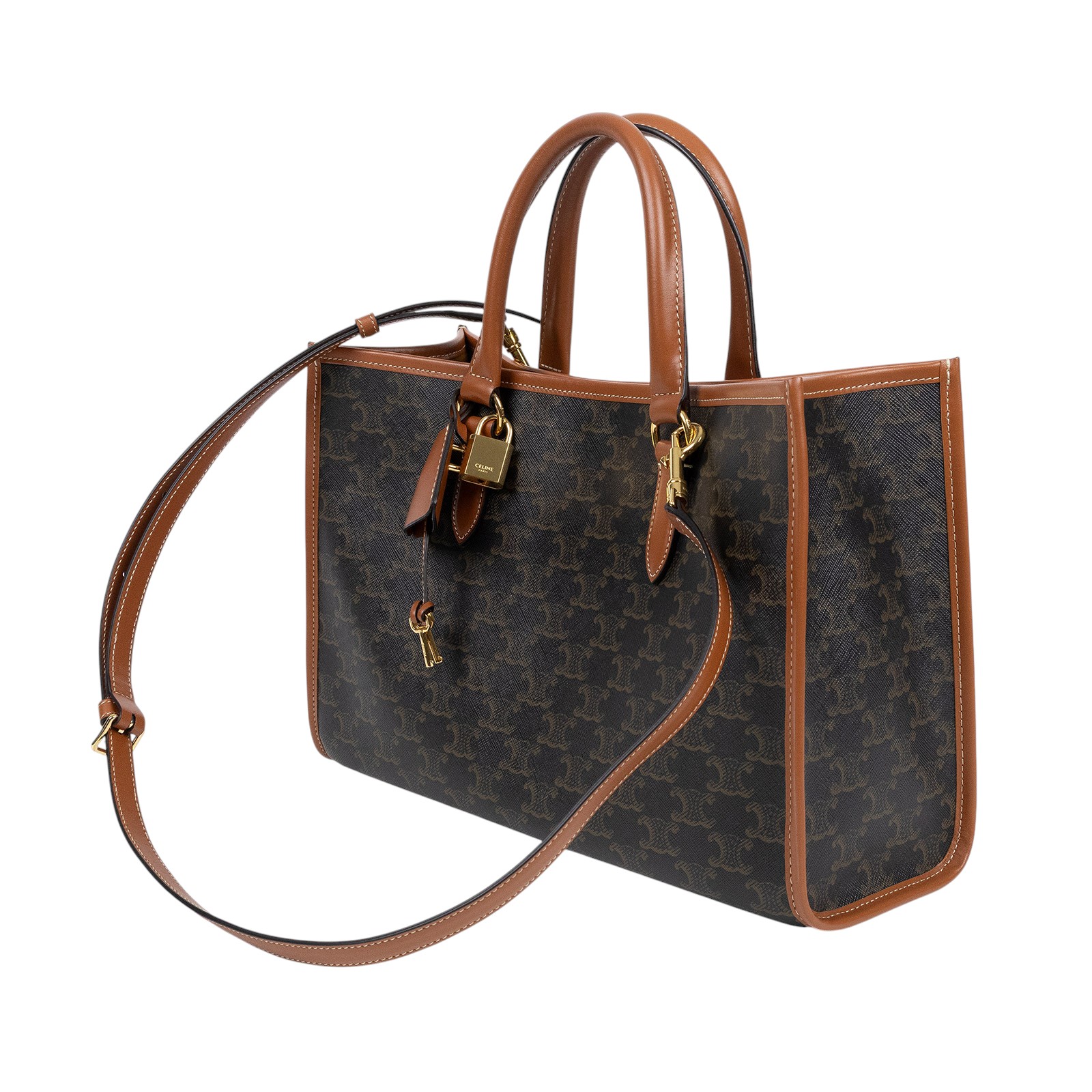 思琳 CELINE Cabas 手袋 197912BZJ 棕原花Horizo​​ntal Cabas托特 防塵袋/背帶/鎖組