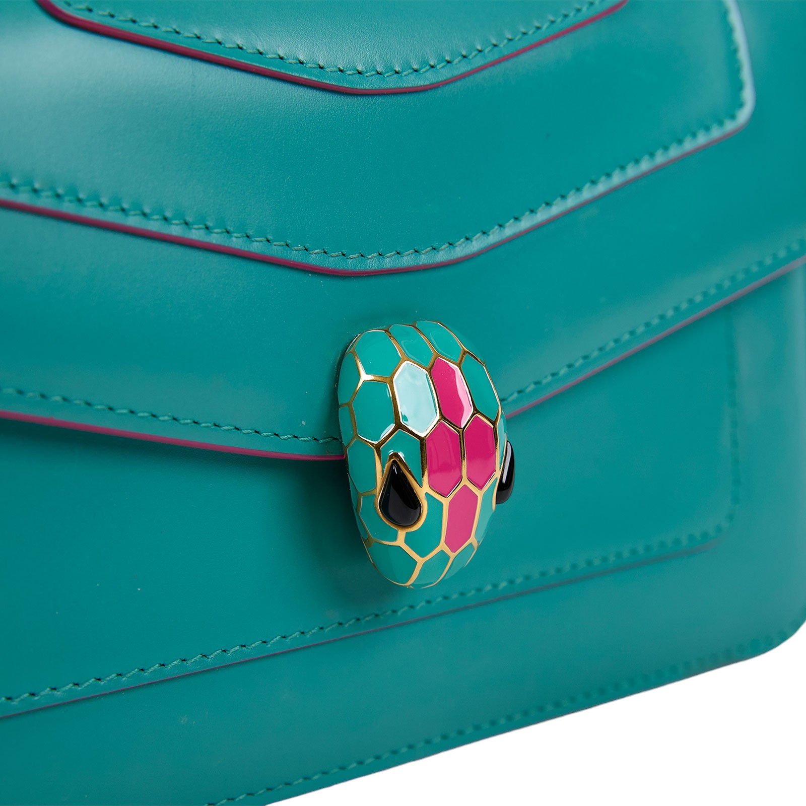 寶格麗 BVLGARI Serpenti Forever 口蓋包 289543 藍綠拚螢光粉蛇頭包 背帶/防塵袋/MIRROR/購買證明/保證卡/雨衣