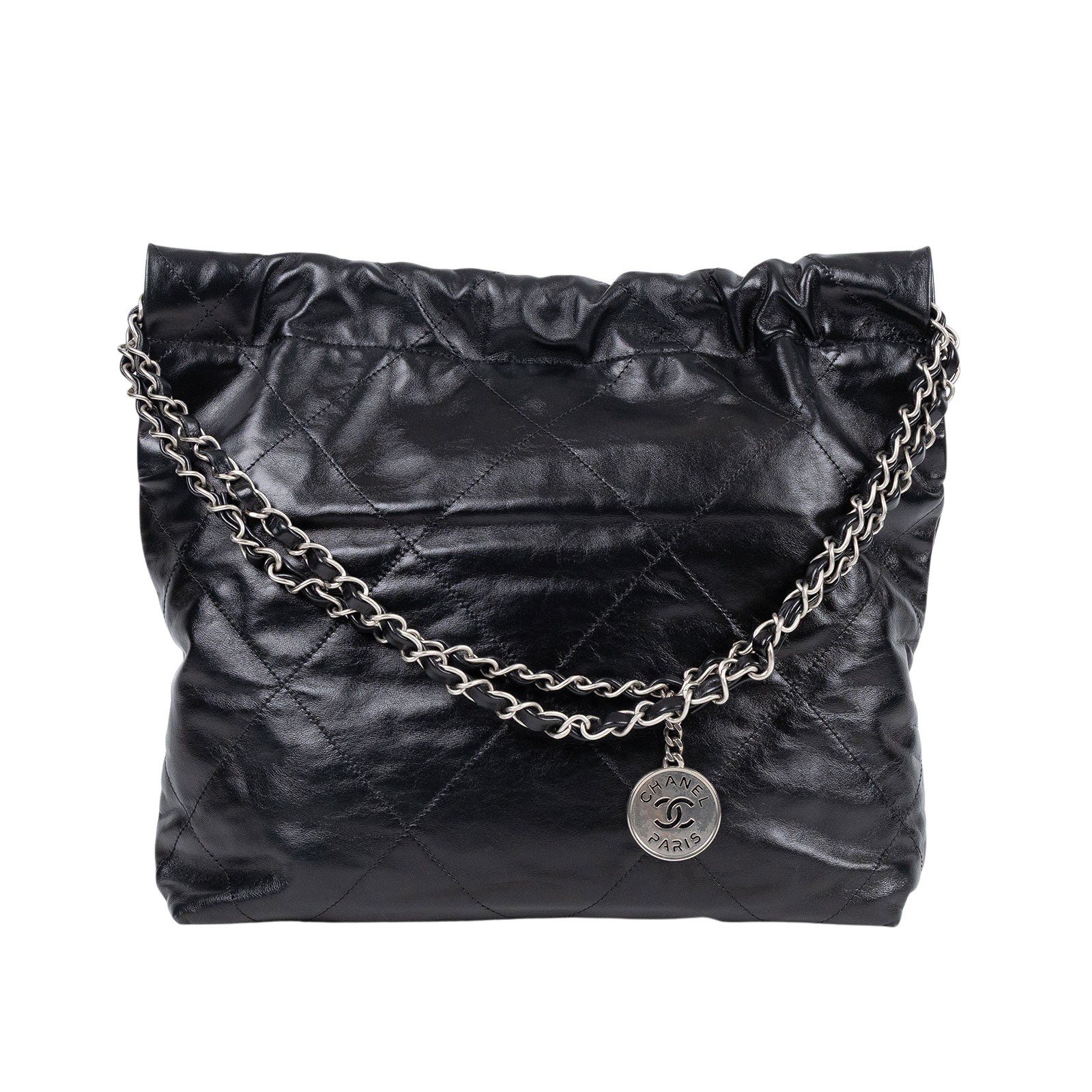 香奈兒 CHANEL 22 中型 束口包 AS3261 晶片款 黑銀22BAG 小號 內袋