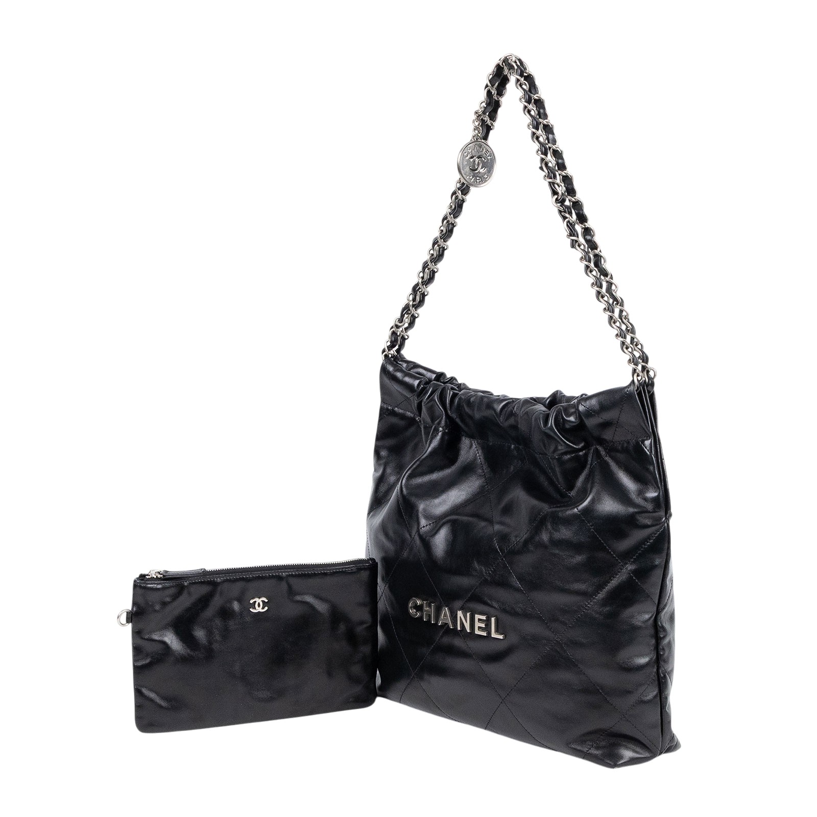 香奈兒 CHANEL 22 中型 束口包 AS3261 晶片款 黑銀22BAG 小號 內袋