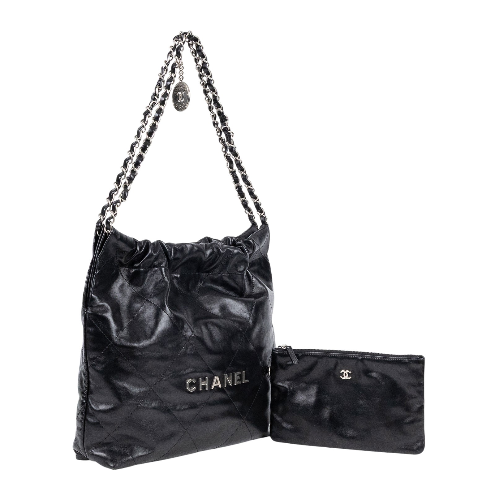 香奈兒 CHANEL 22 中型 束口包 AS3261 晶片款 黑銀22BAG 小號 內袋