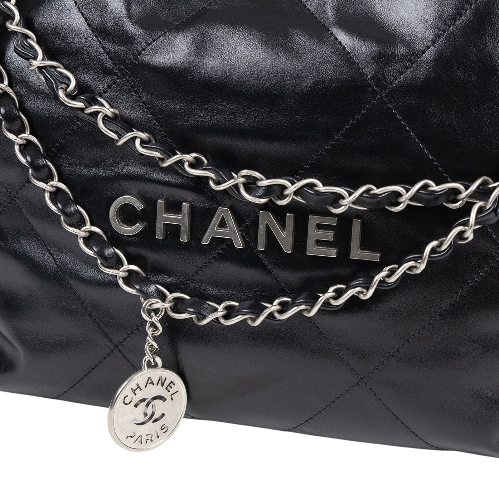 香奈兒 CHANEL 22 中型 束口包 AS3261 晶片款 黑銀22BAG 小號 內袋