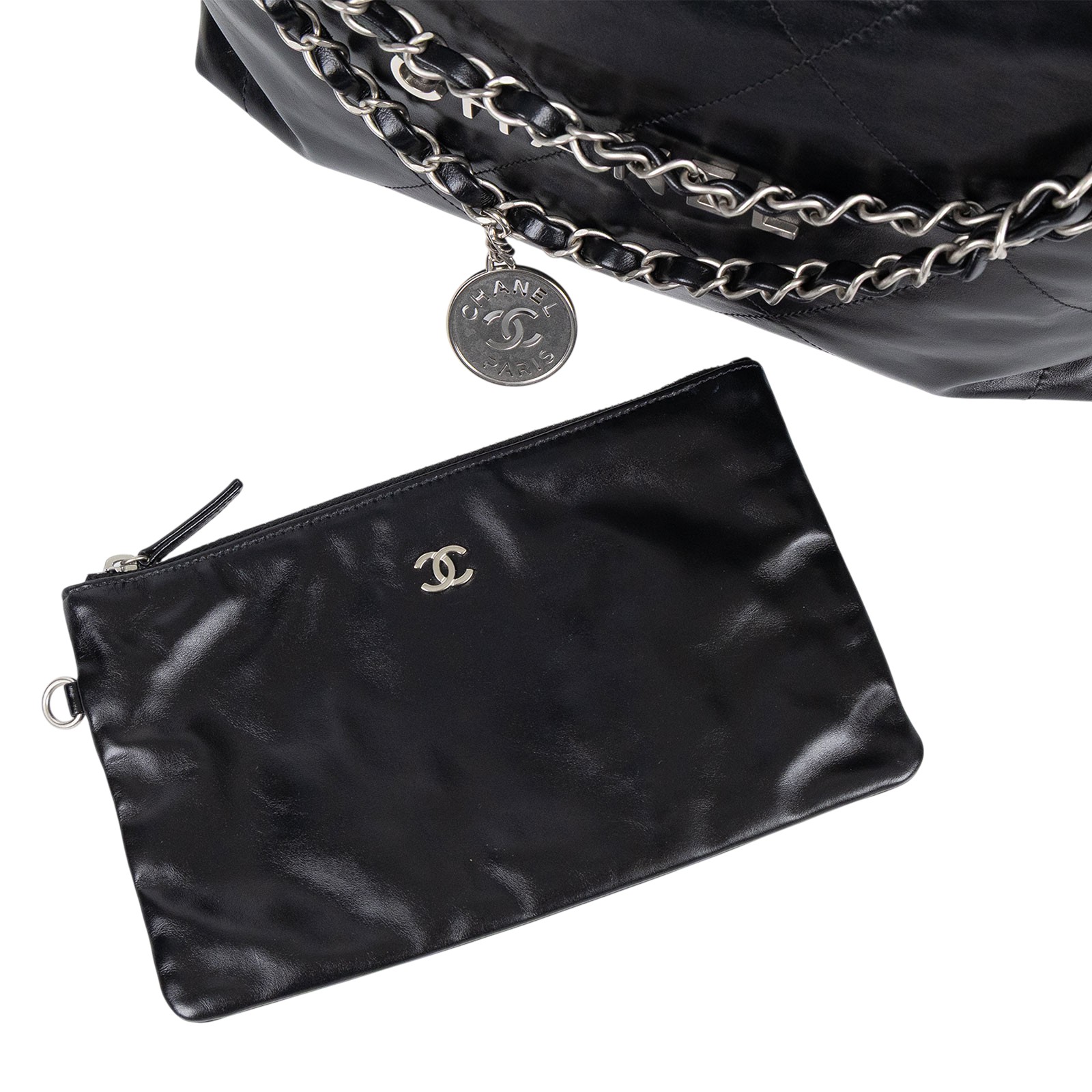 香奈兒 CHANEL 22 中型 束口包 AS3261 晶片款 黑銀22BAG 小號 內袋