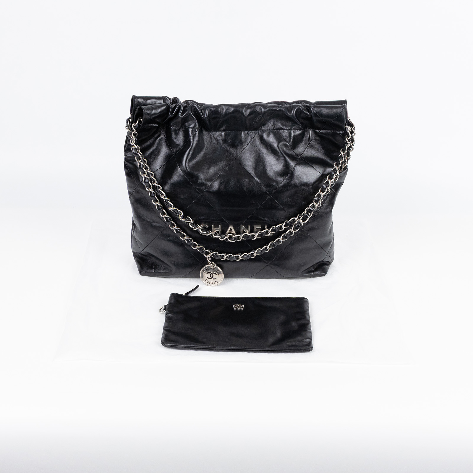 香奈兒 CHANEL 22 中型 束口包 AS3261 晶片款 黑銀22BAG 小號 內袋