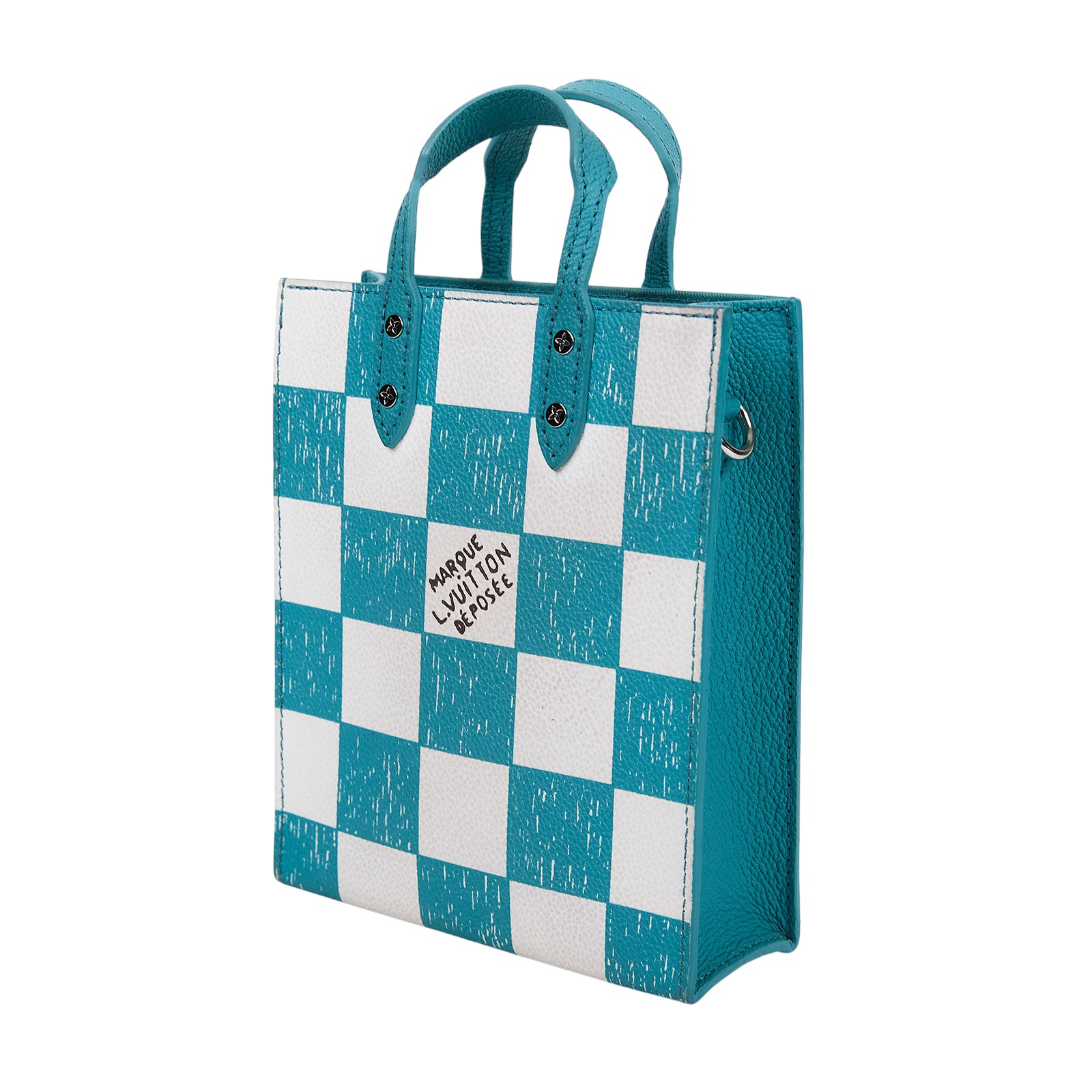 路易威登 LOUIS VUITTON Sac Plat 手提 鏈條包 N60495 晶片款 藍白棋盤格Sac Plat XS 防塵袋/背帶/購買證明