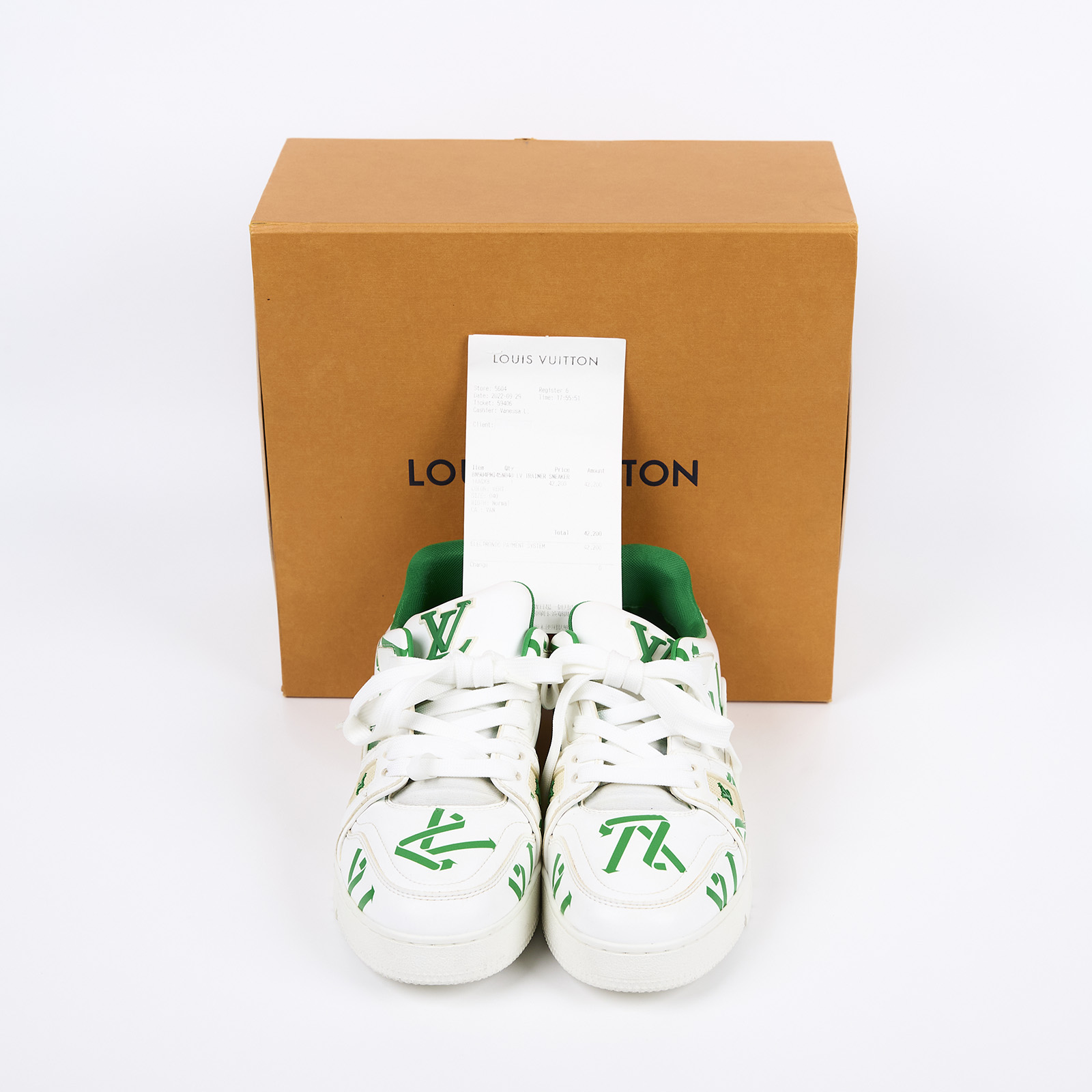 路易威登 LOUIS VUITTON LV Trainer 運動鞋 1AAGX8 白綠TRAINER運動鞋#4 原廠盒子/購買證明