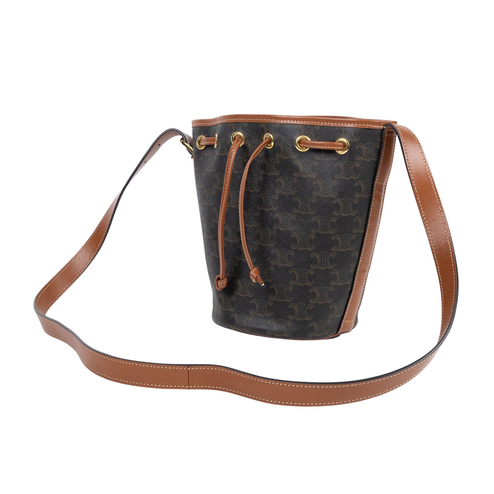 思琳 CELINE Triomphe帆布 小型 索繩 斜背 肩背 水桶包 191142BZJ 原花凱旋水桶包 購買證明