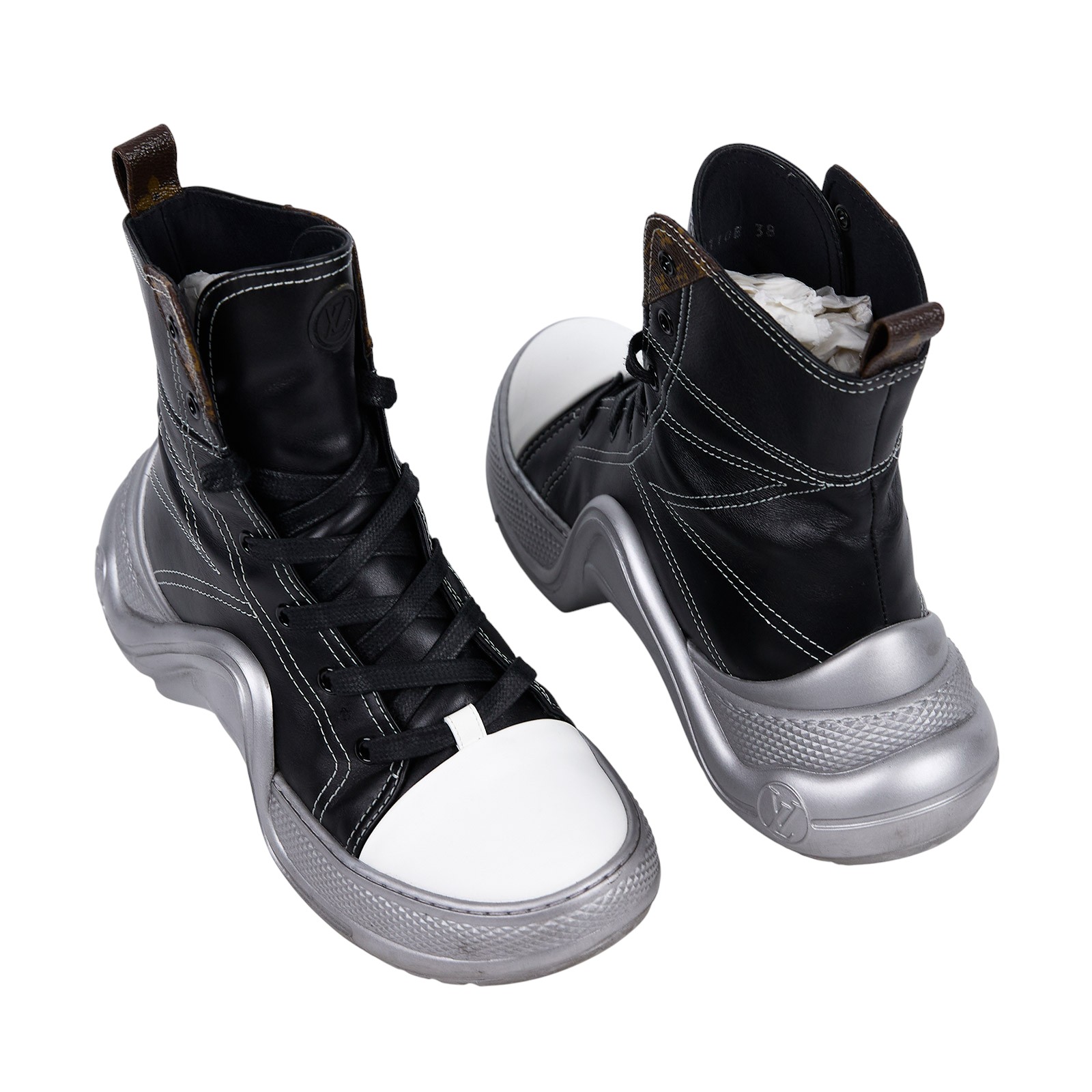 路易威登 LOUIS VUITTON Arclight 高筒球鞋 MA1108 黑皮革高筒帆布#38 原廠盒子/防塵袋2/替換鞋帶