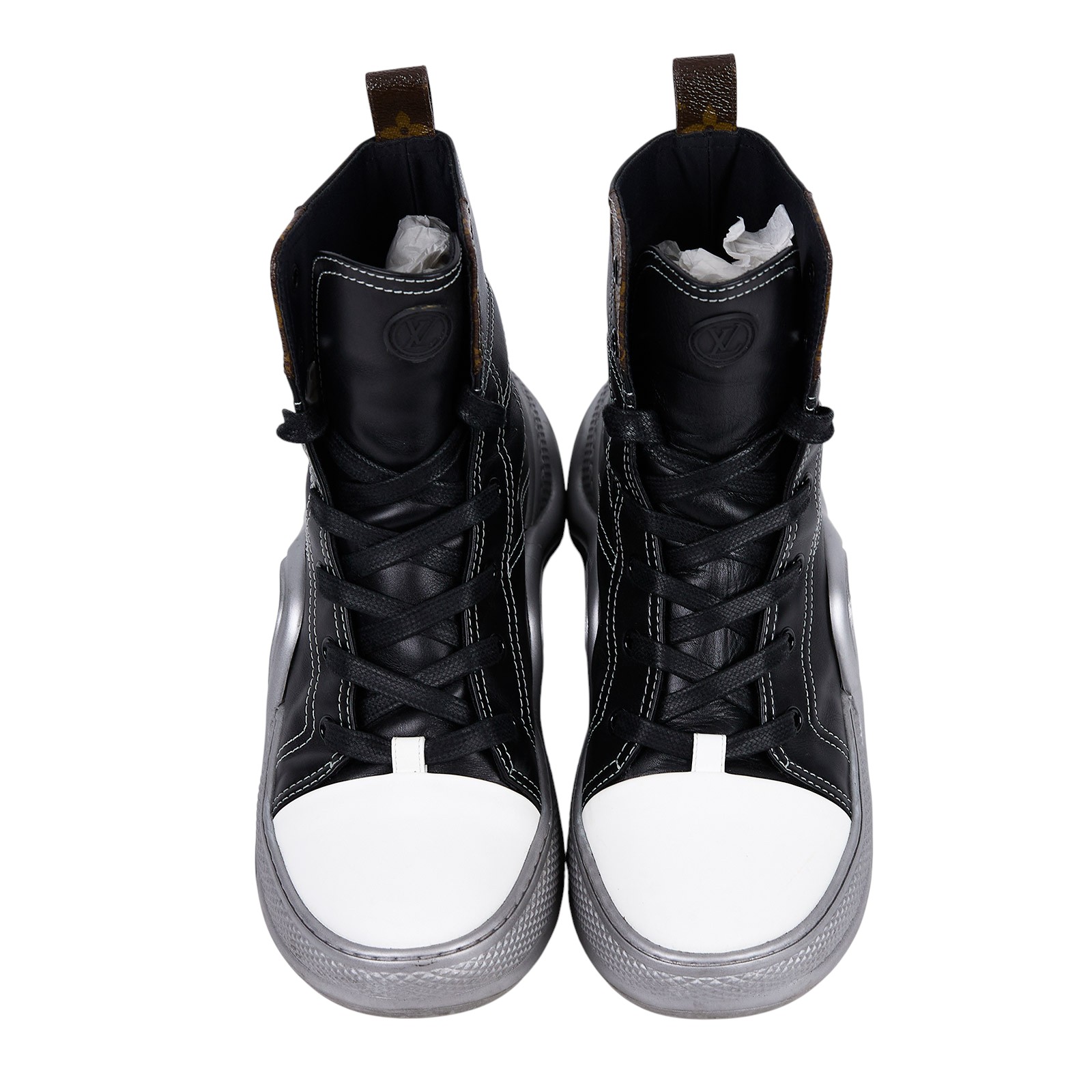 路易威登 LOUIS VUITTON Arclight 高筒球鞋 MA1108 黑皮革高筒帆布#38 原廠盒子/防塵袋2/替換鞋帶