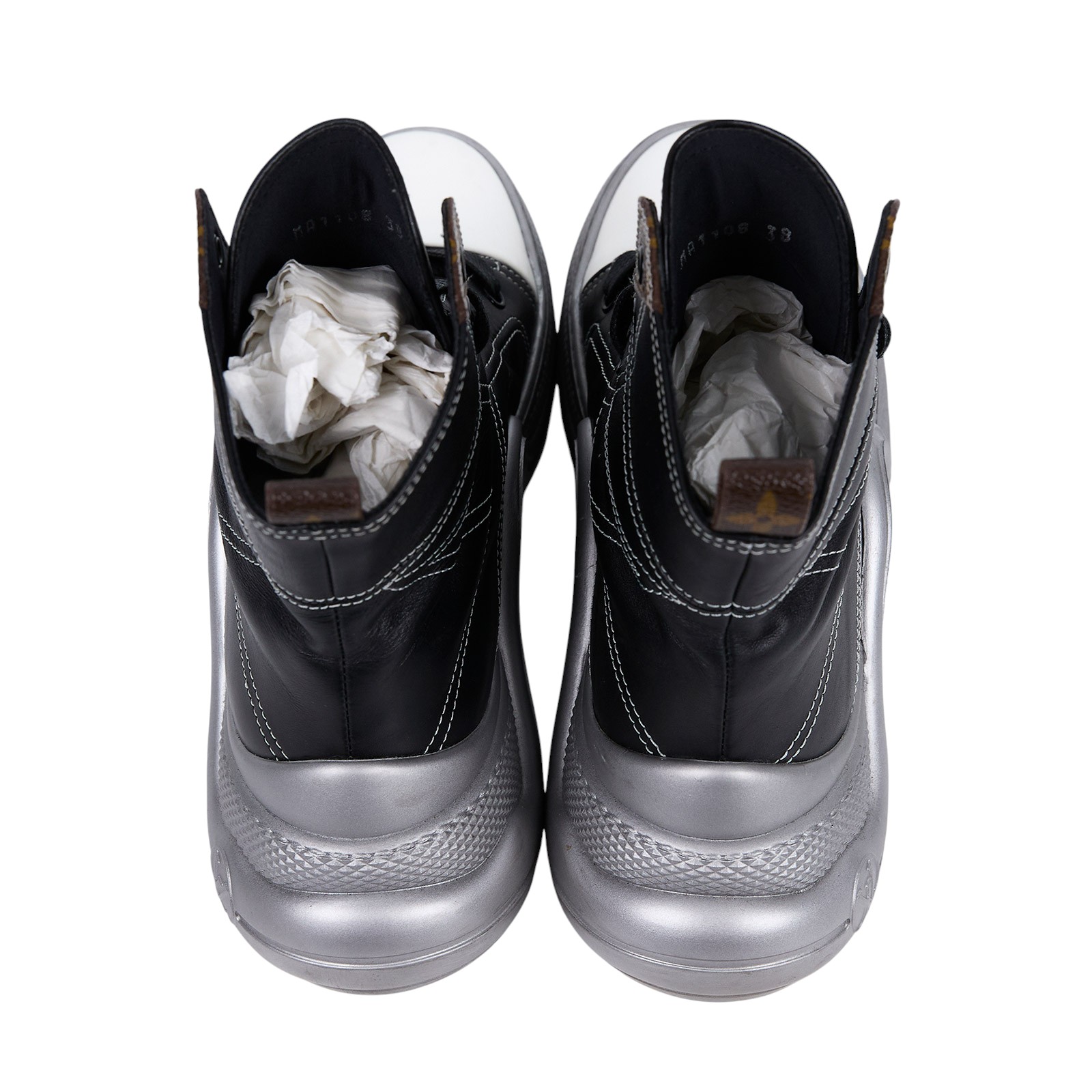 路易威登 LOUIS VUITTON Arclight 高筒球鞋 MA1108 黑皮革高筒帆布#38 原廠盒子/防塵袋2/替換鞋帶