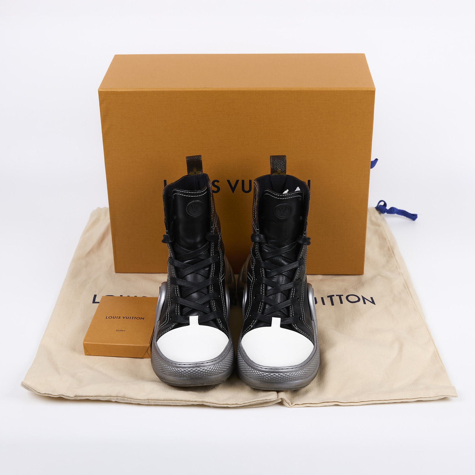 路易威登 LOUIS VUITTON Arclight 高筒球鞋 MA1108 黑皮革高筒帆布#38 原廠盒子/防塵袋2/替換鞋帶