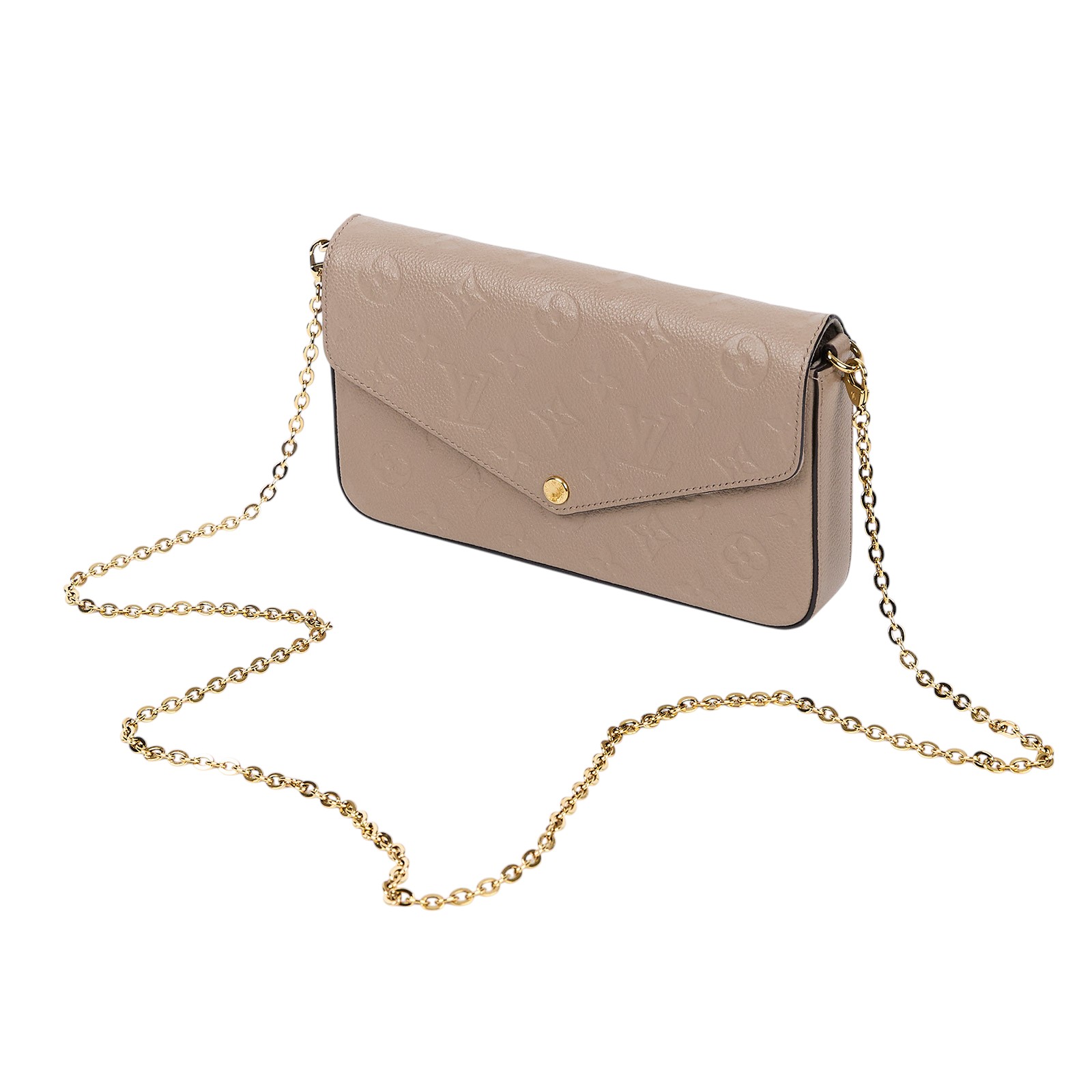 路易威登 LOUIS VUITTON Félicie Pochette 壓花皮格 WOC 翻蓋 斜背 鍊帶 肩背包 米色 M82609 晶片款  原廠盒子/防塵袋/背帶/內袋2