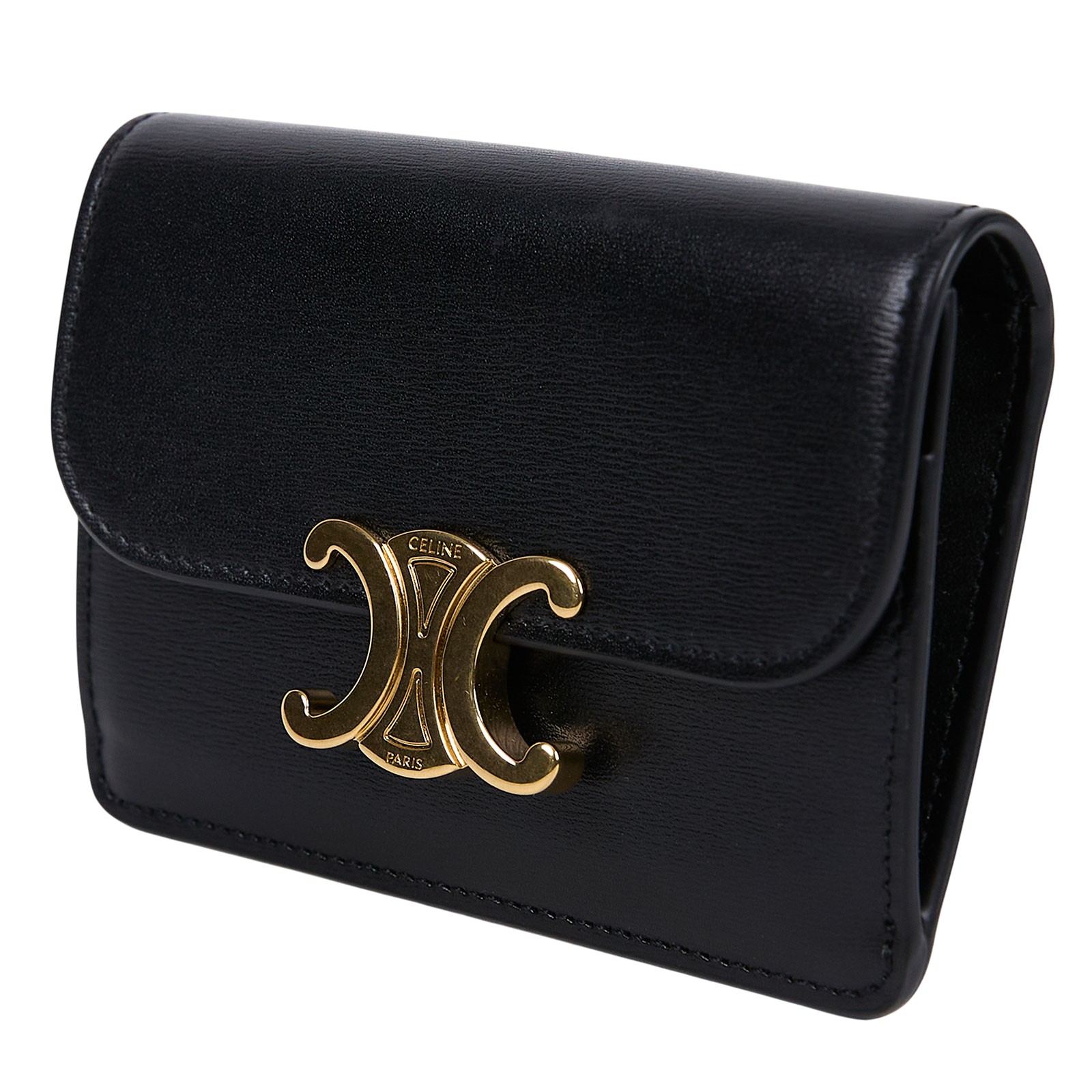 思琳 CELINE Triomphe 翻蓋卡包 10I583DPV 黑金凱旋卡夾 原廠盒子/防塵袋